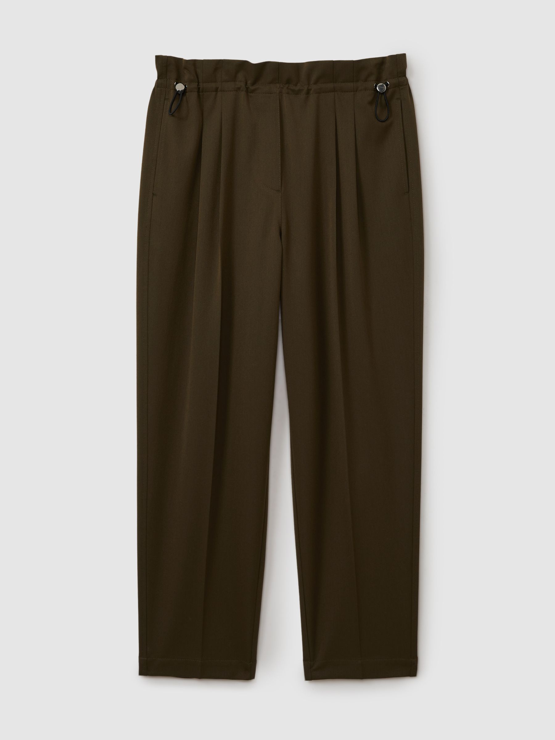 Drawstring Waist Tapered Trousers in Khaki - Image 2 of 5
