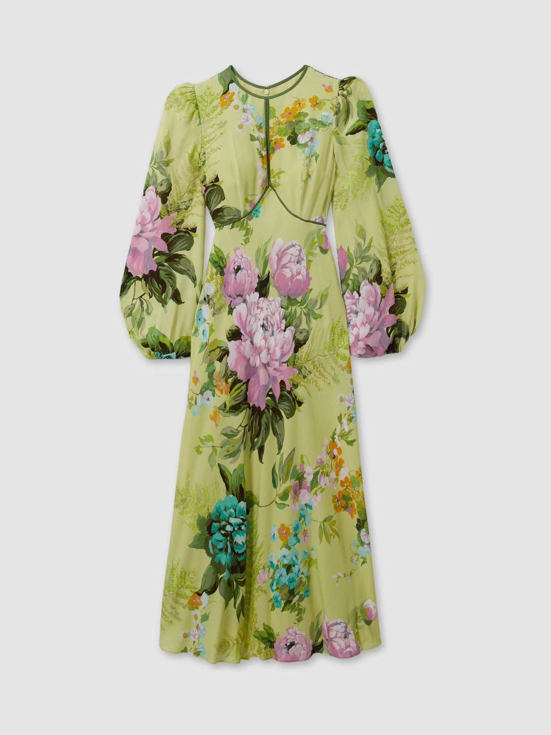 Reiss Florere Blouson Sleeve Midi Dress in Pale Green - REISS