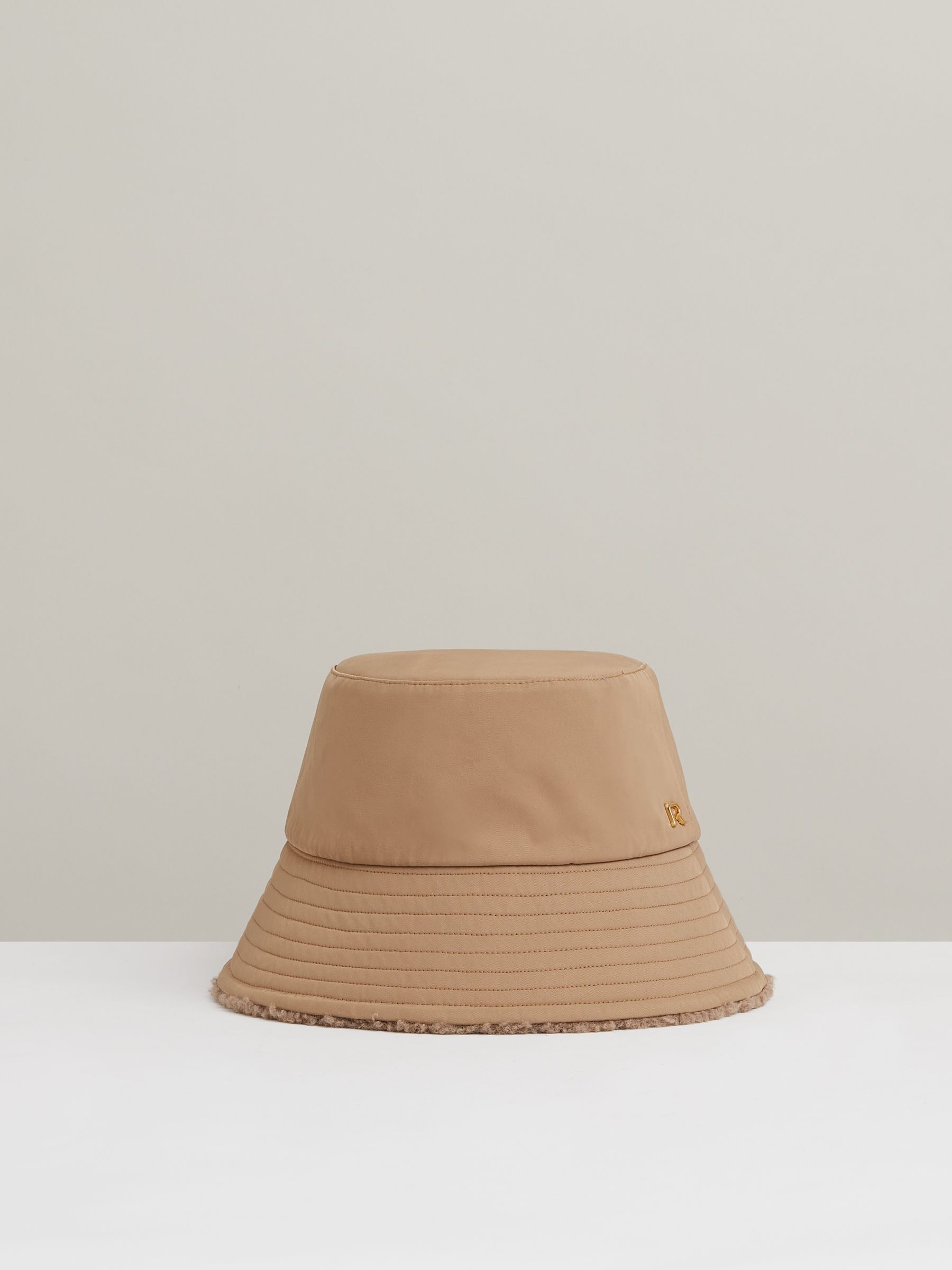 Reversible Fleece and Twill Bucket Hat in Taupe - Image 1 of 4