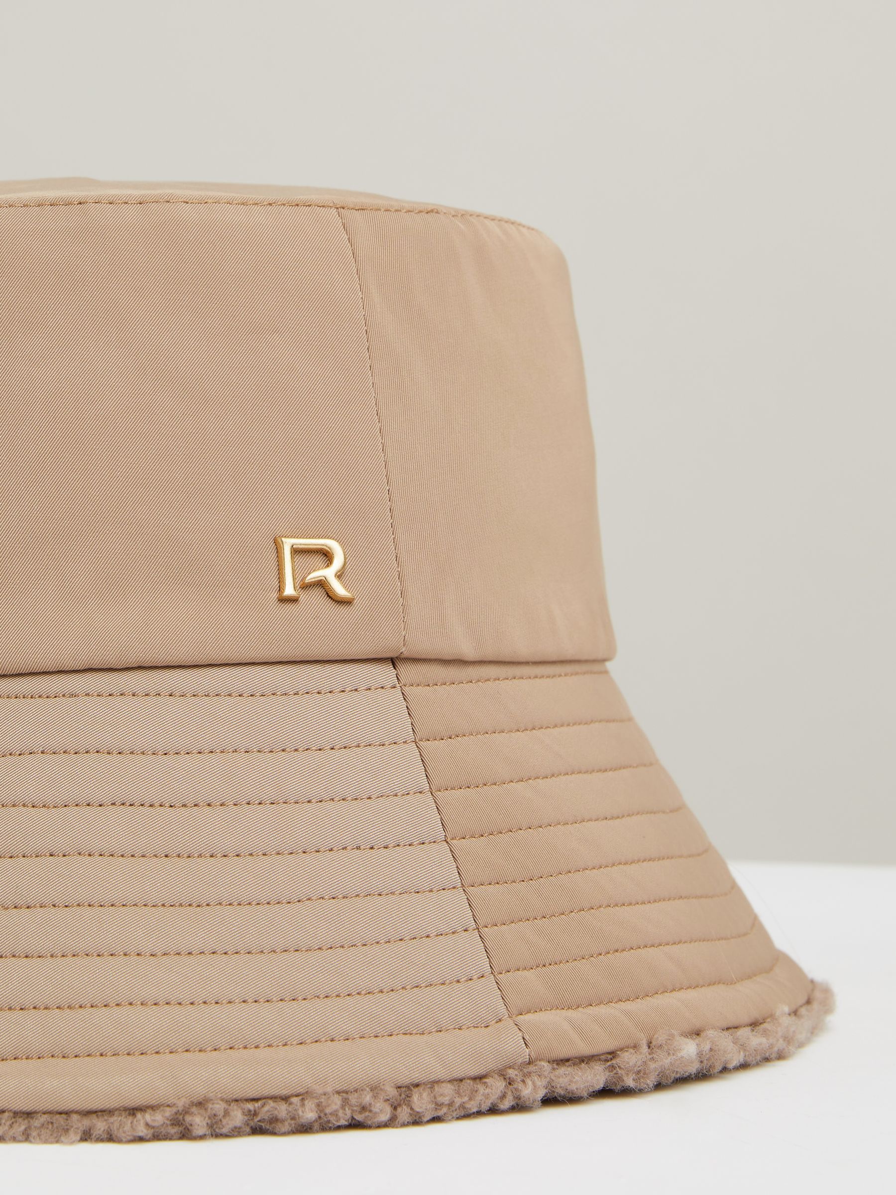 Reversible Fleece and Twill Bucket Hat in Taupe - Image 4 of 4