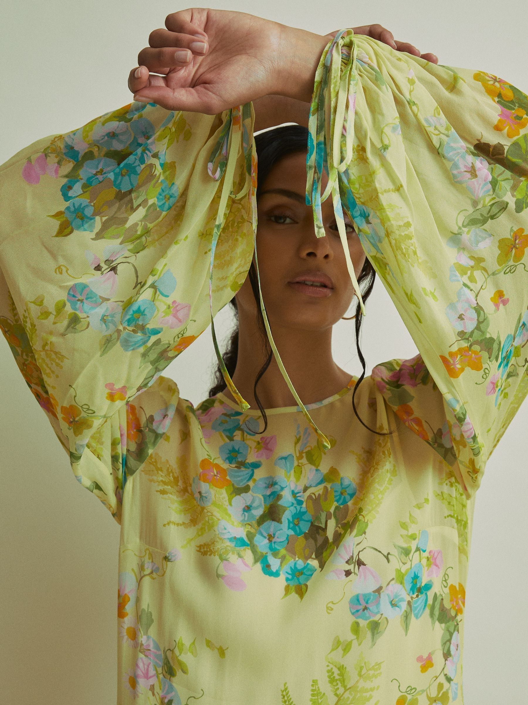 Florere Asymmetric Midi Dress in Pale Green - Image 2 of 7