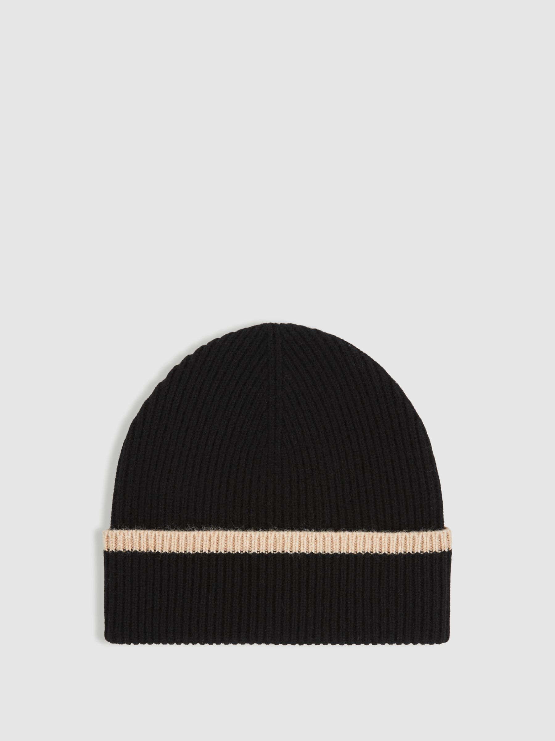 Rib-Knit Tipped Beanie With Cashmere in Black/Camel - Image 1 of 3