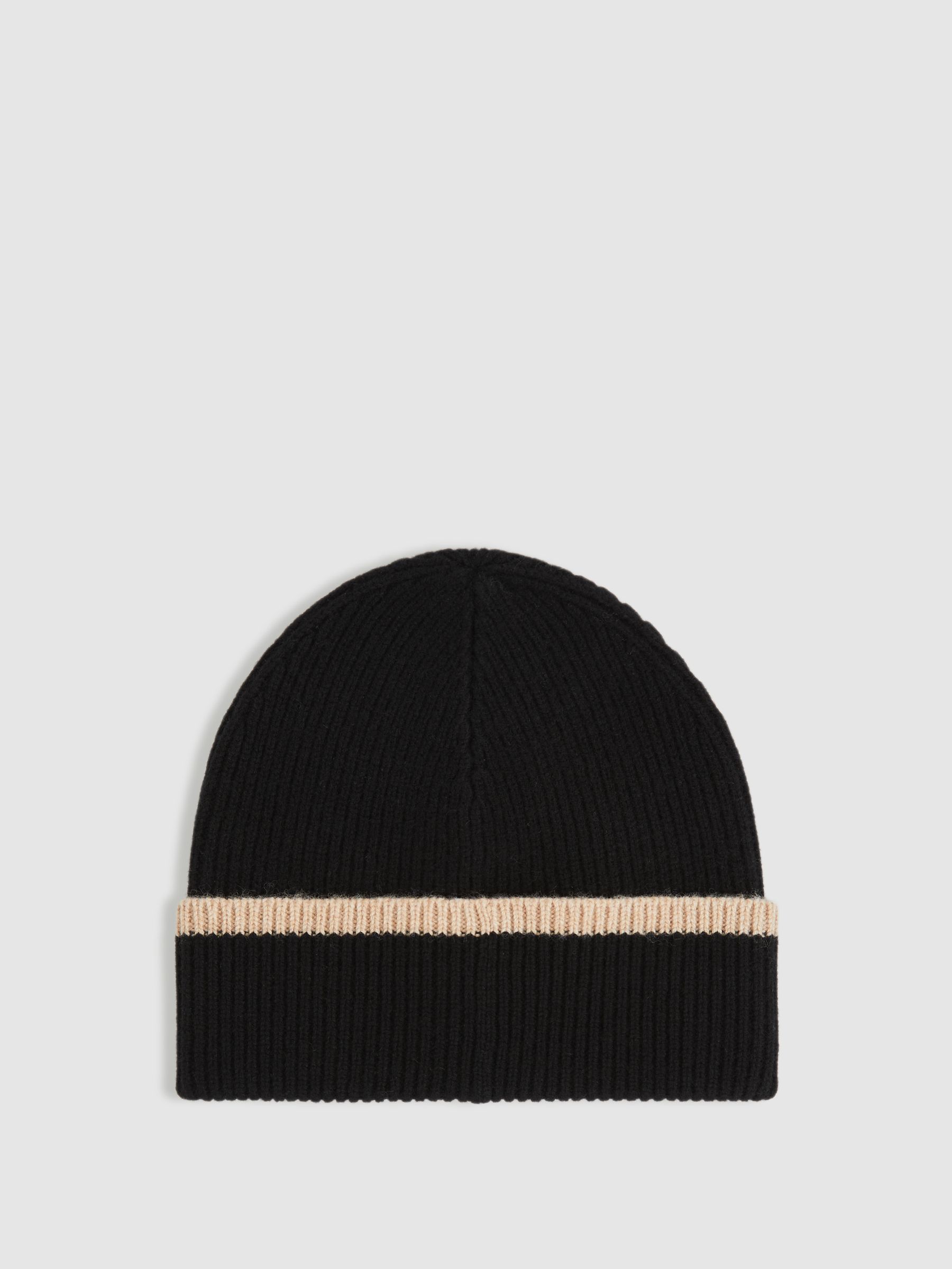 Rib-Knit Tipped Beanie With Cashmere in Black/Camel - Image 2 of 3