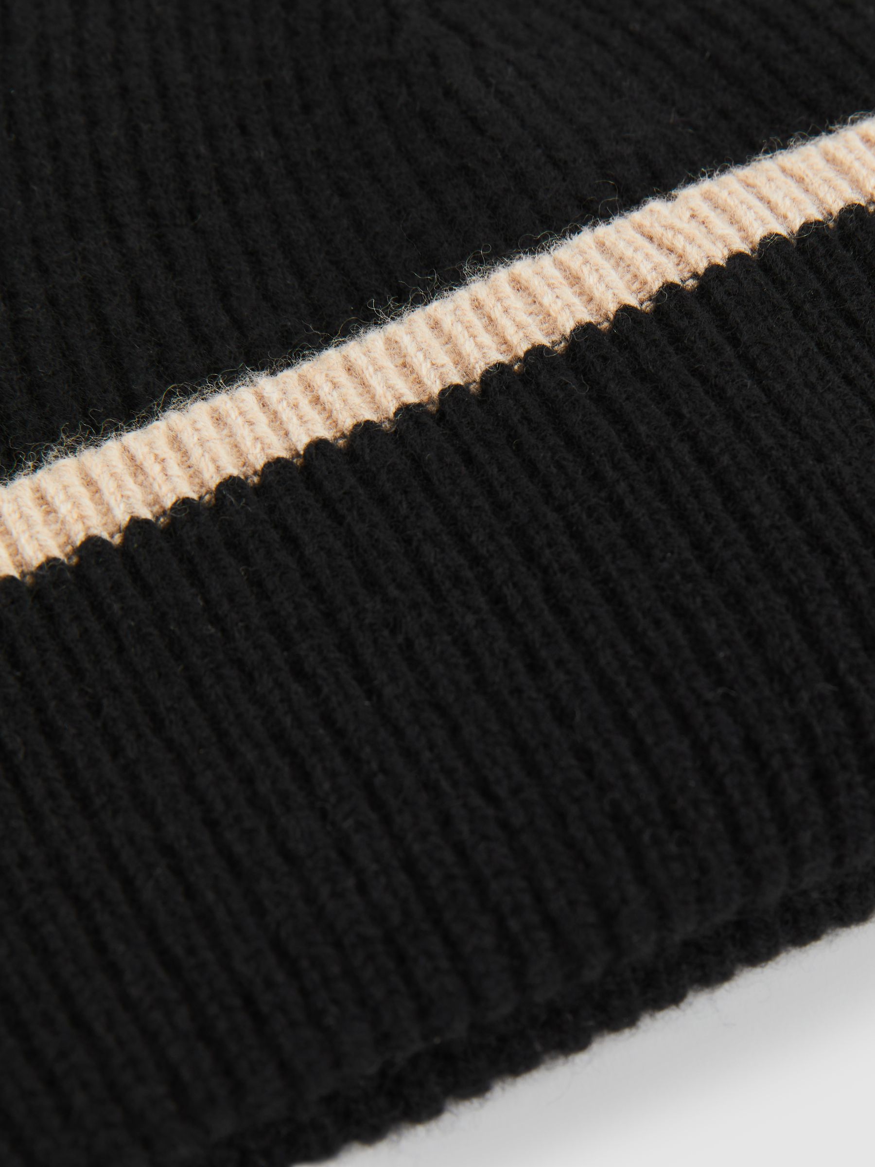 Rib-Knit Tipped Beanie With Cashmere in Black/Camel - Image 3 of 3