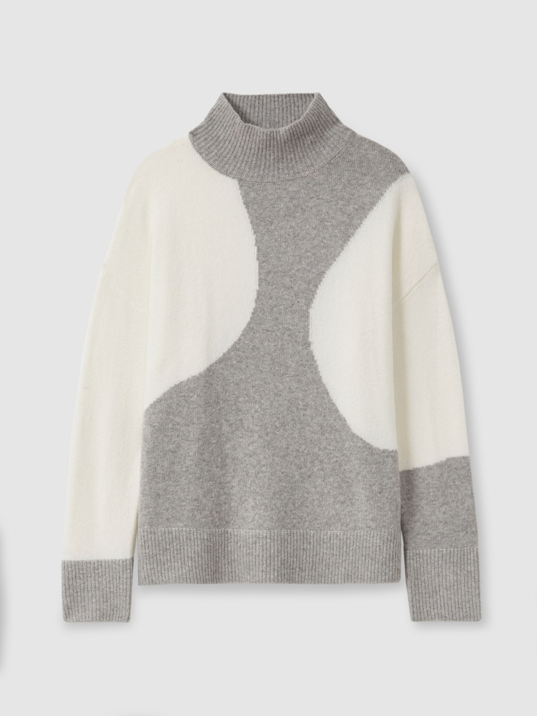 Colourblock Roll Neck Jumper in Ivory/Grey - Image 2 of 6