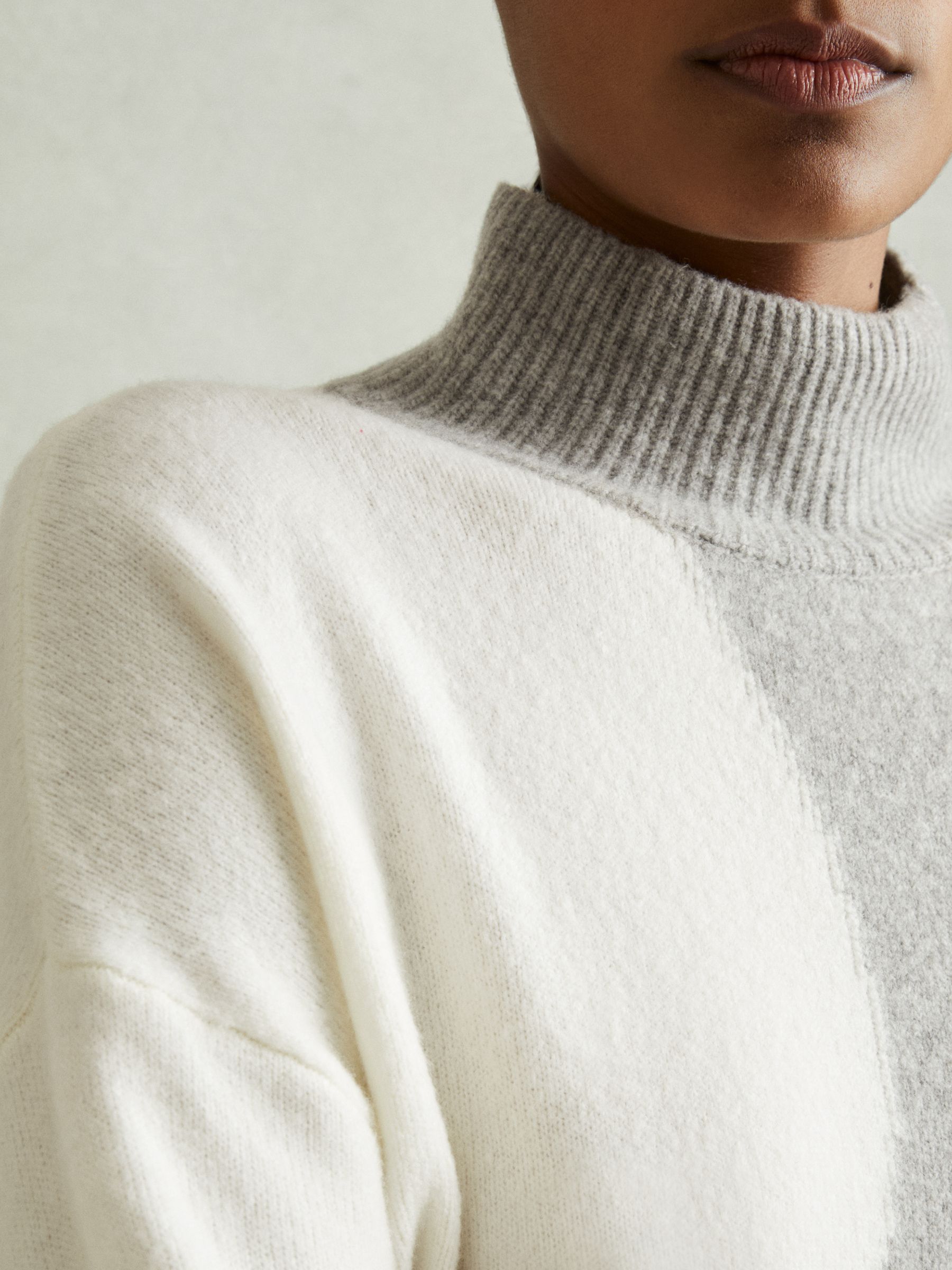 Colourblock Roll Neck Jumper in Ivory/Grey - Image 4 of 6