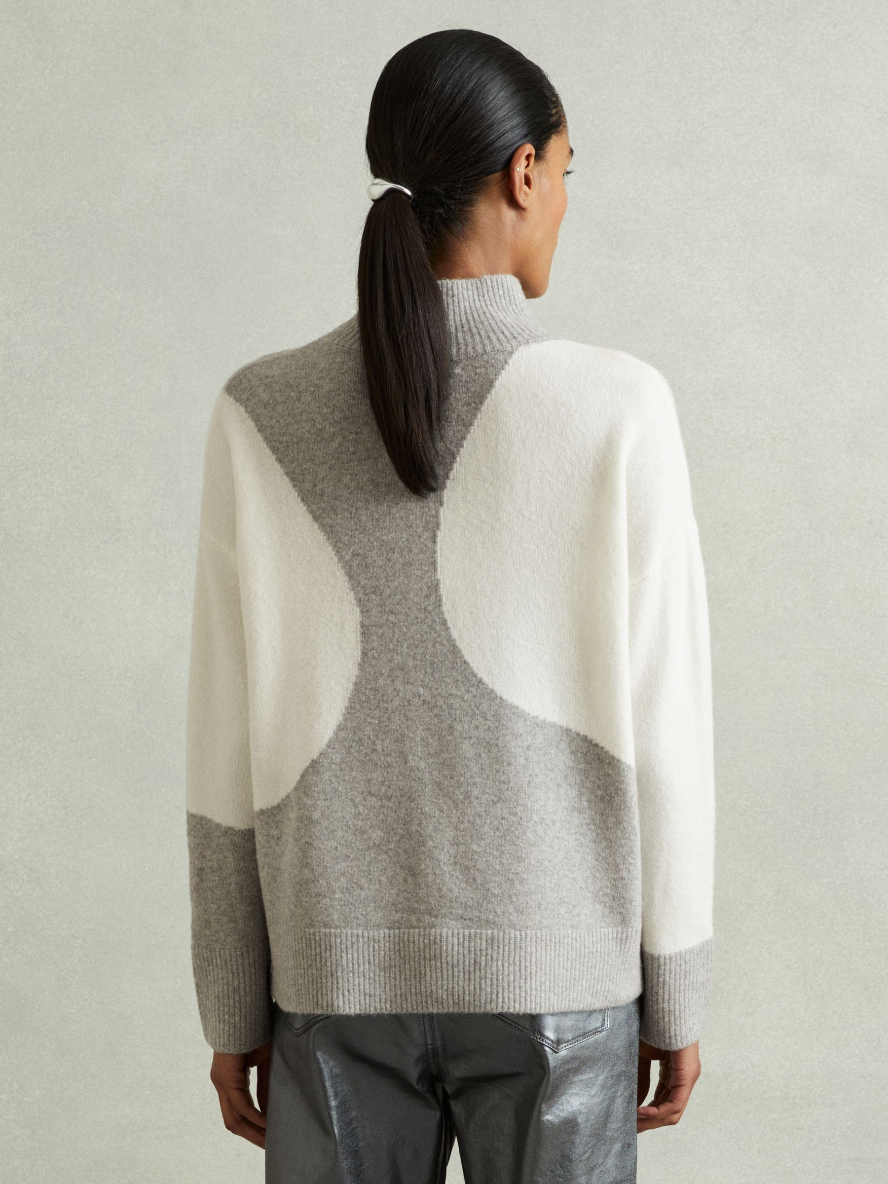 Colourblock Roll Neck Jumper in Ivory/Grey - Image 5 of 6