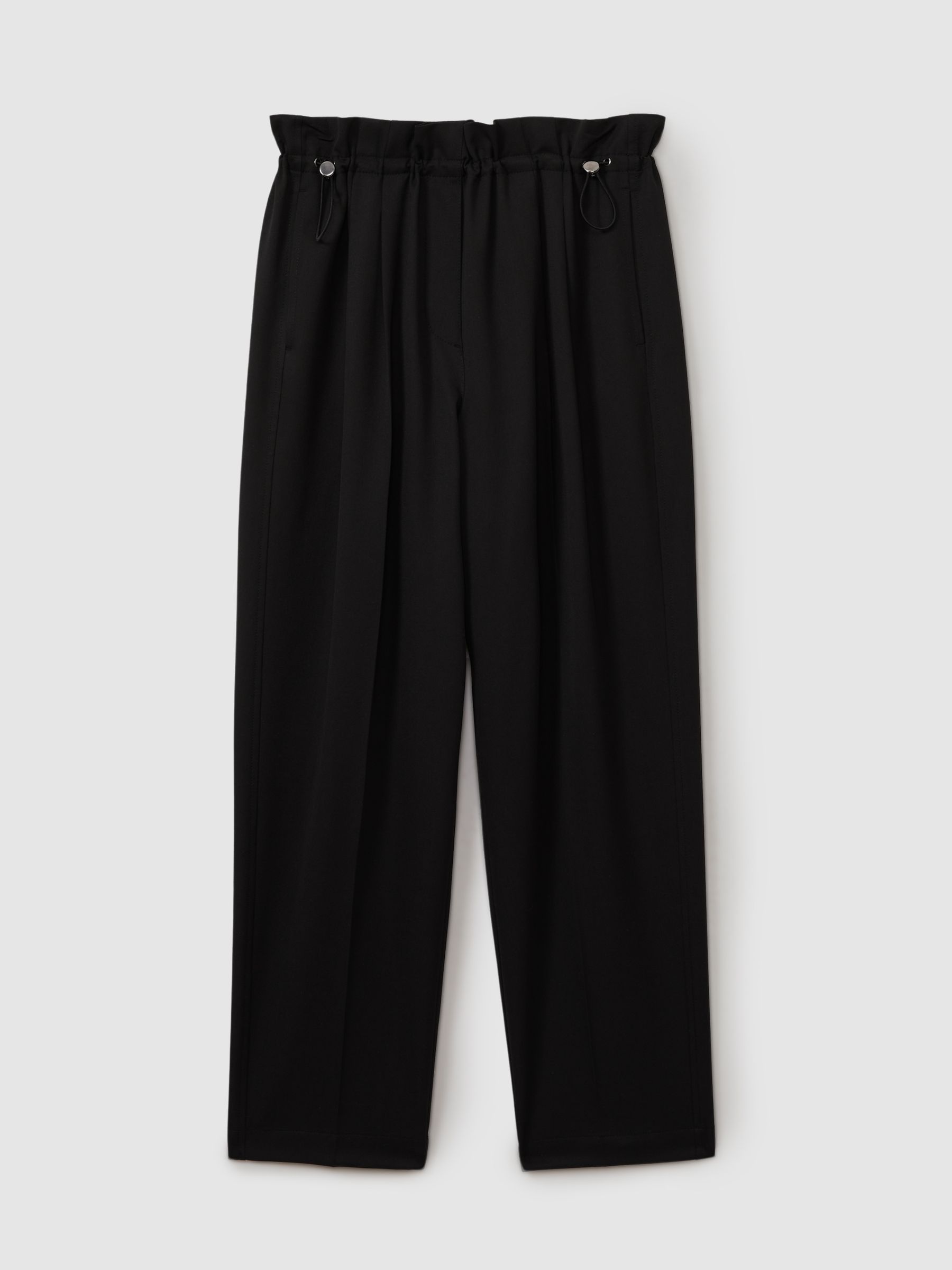 Drawstring Waist Tapered Trousers in Black - Image 2 of 5