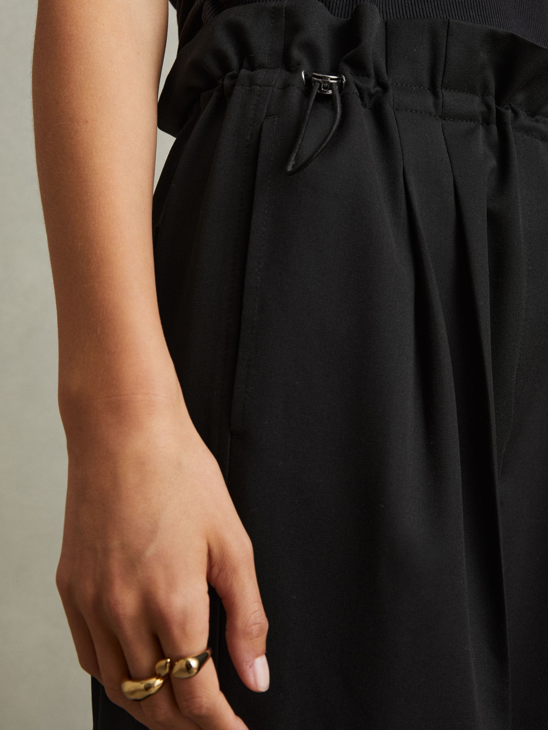 Drawstring Waist Tapered Trousers in Black - Image 3 of 5