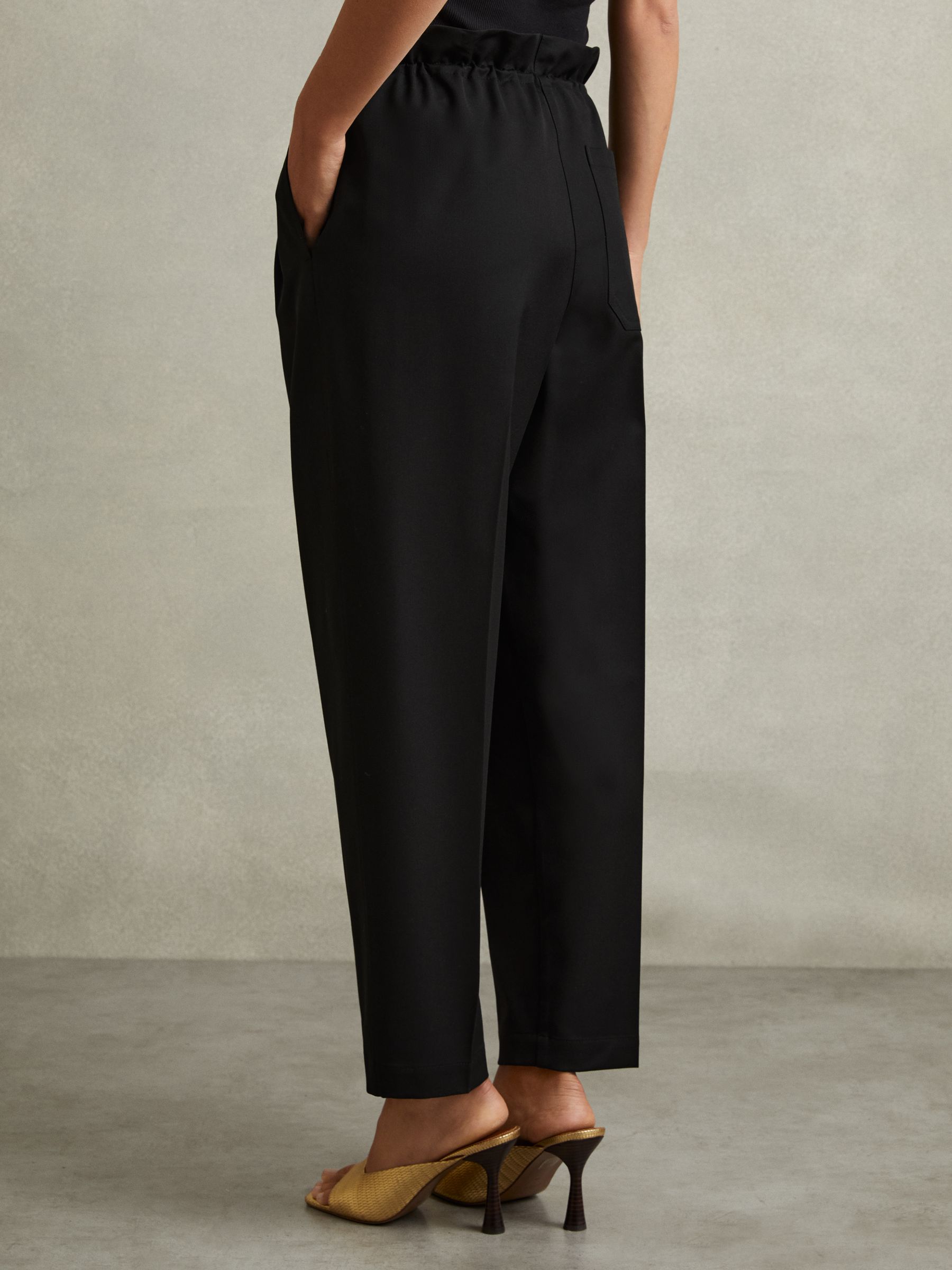 Drawstring Waist Tapered Trousers in Black - Image 4 of 5