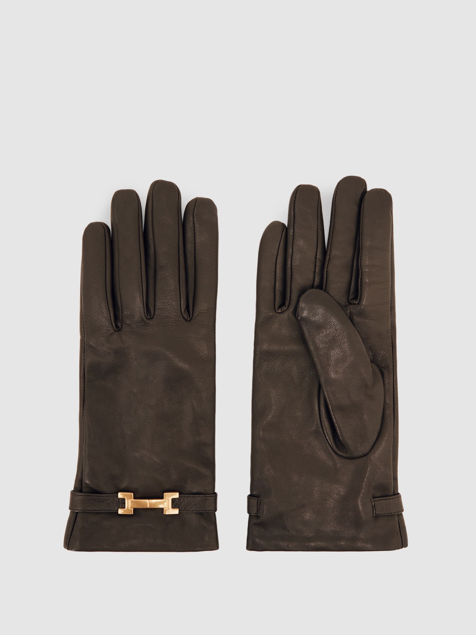 Leather Hardware-Embellished Gloves in Chocolate - image 1