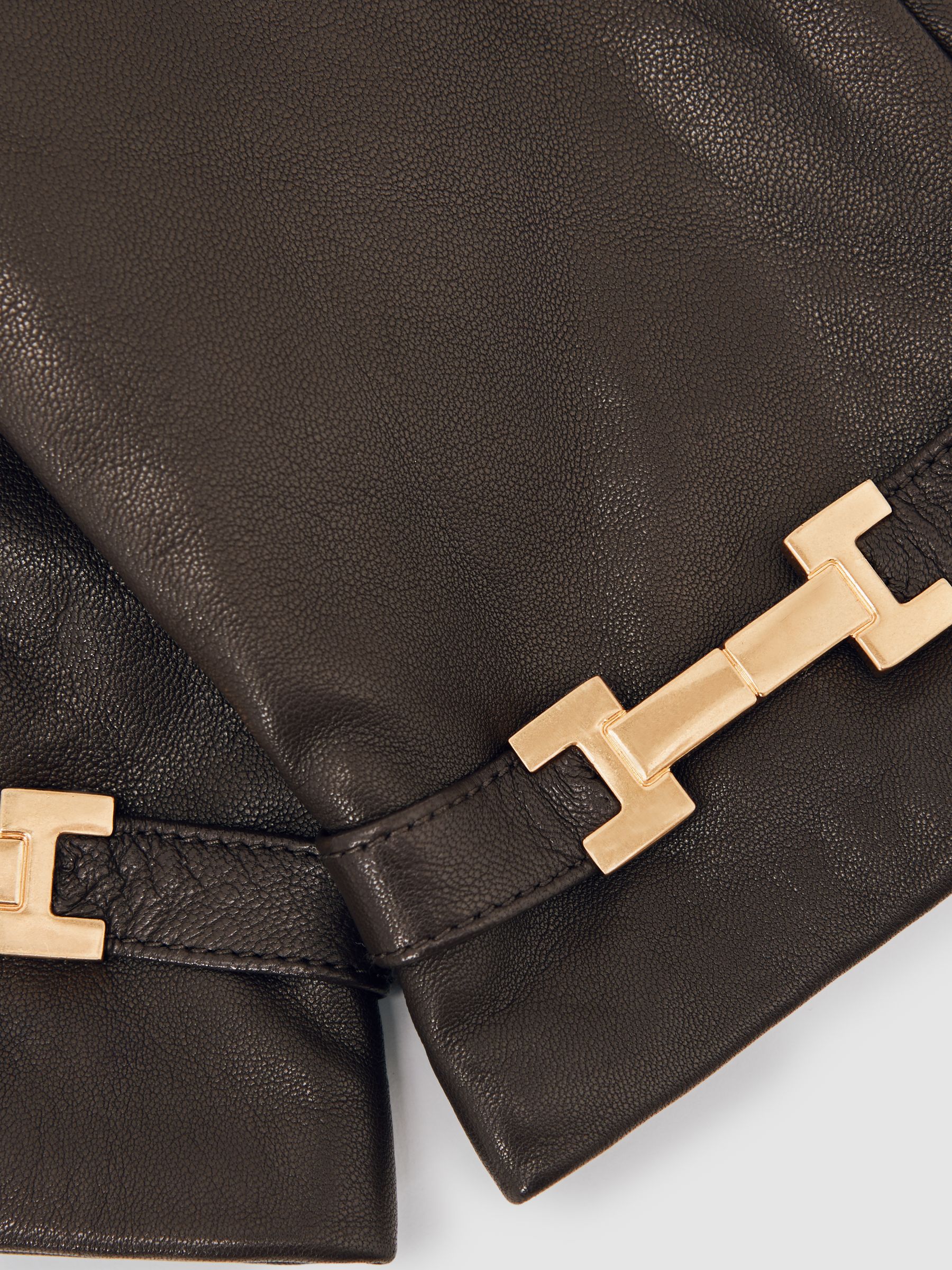 Leather Hardware-Embellished Gloves in Chocolate - image 2