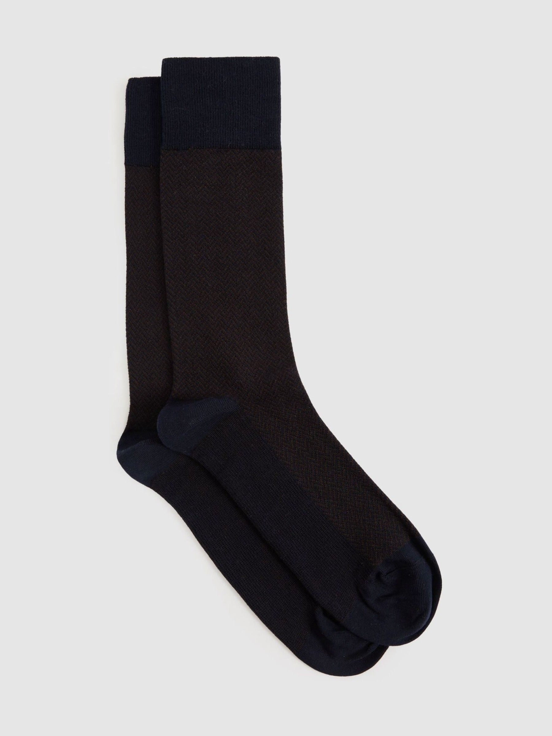 Cotton-blend Socks in Navy/Chocolate - Image 1 of 3
