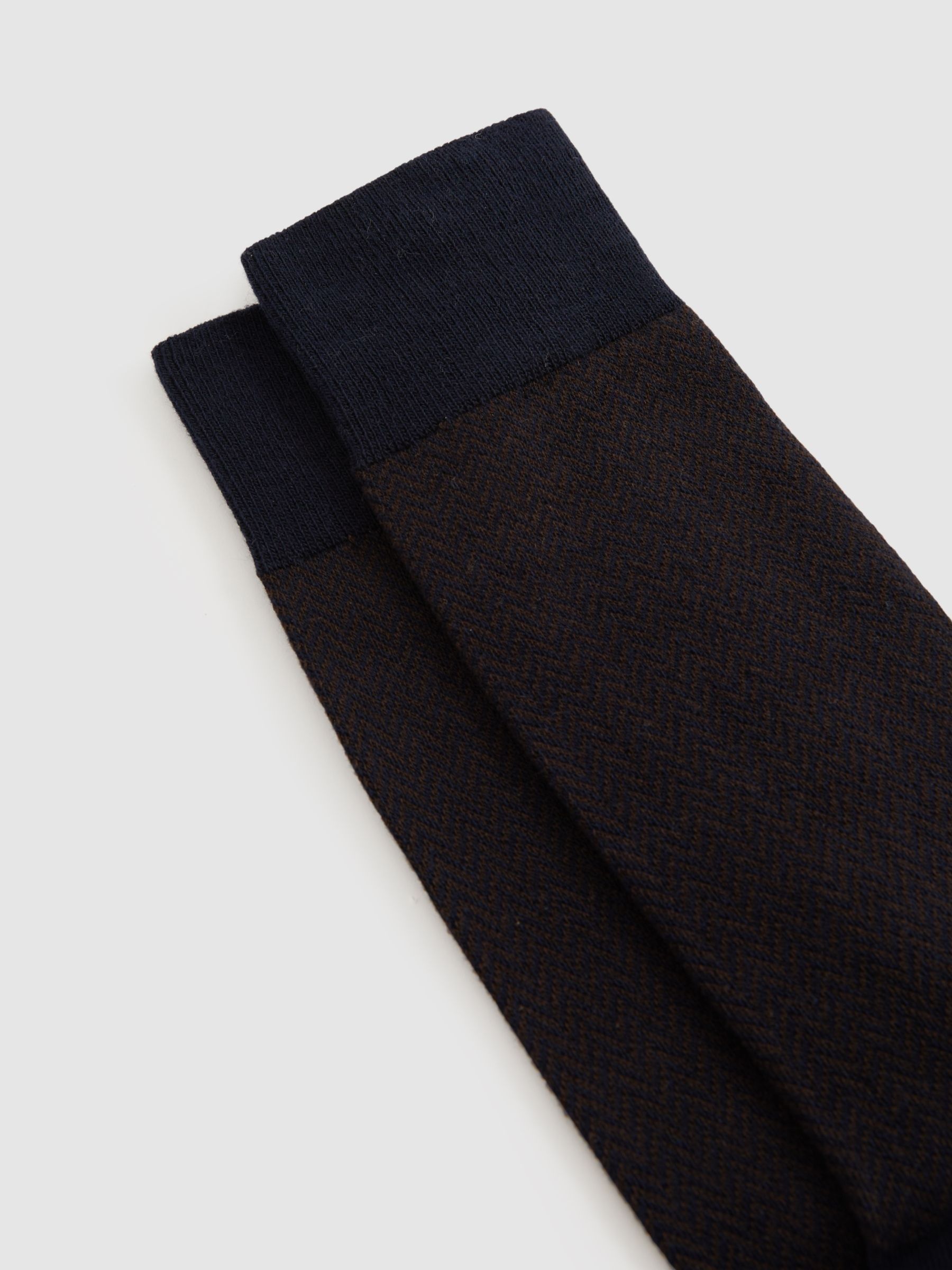 Cotton-blend Socks in Navy/Chocolate - Image 2 of 3