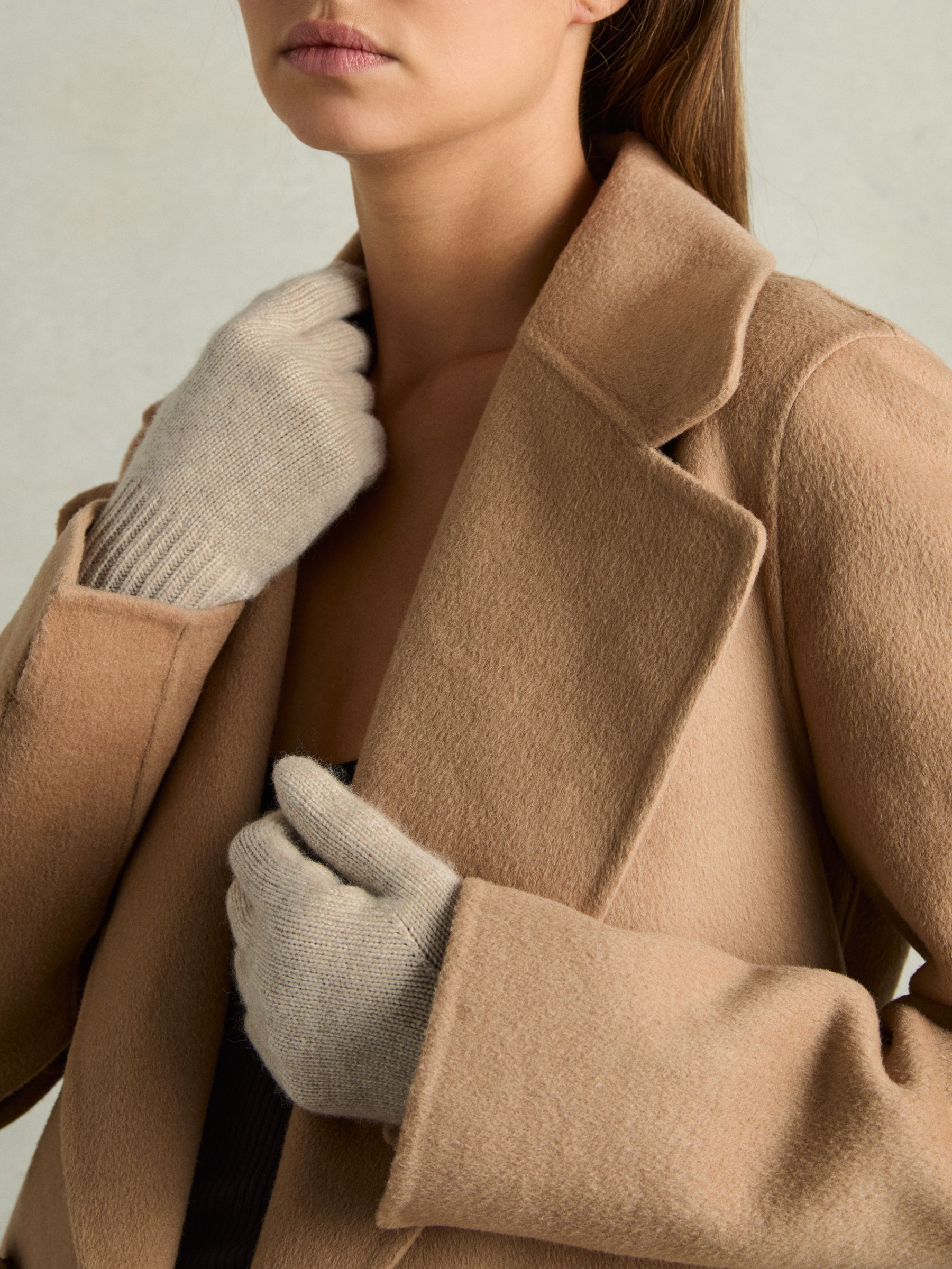 Wool Blend Tipped Gloves in Taupe - Image 2 of 3