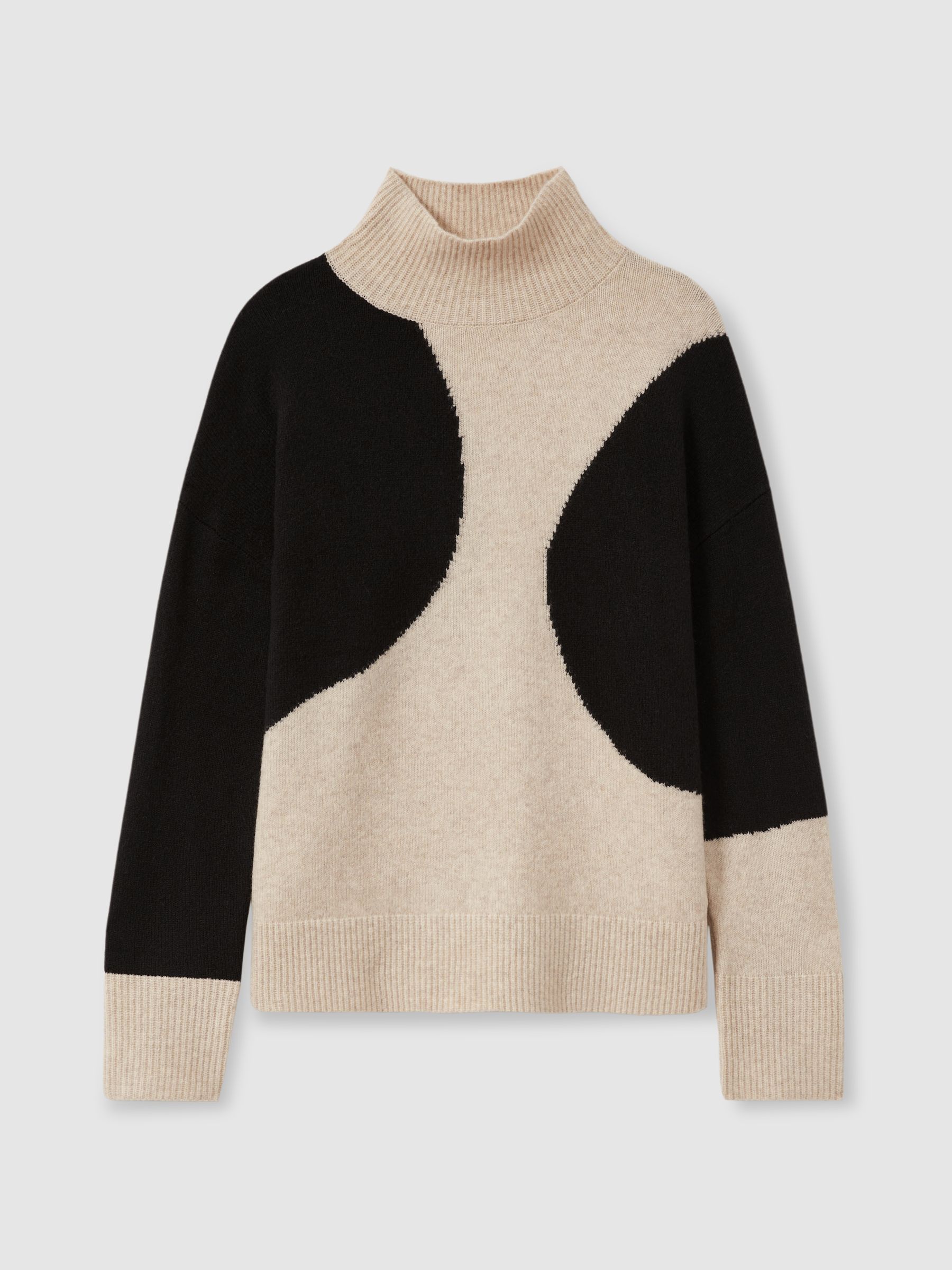 Colourblock Roll Neck Jumper in Oatmeal/Black - Image 2 of 6