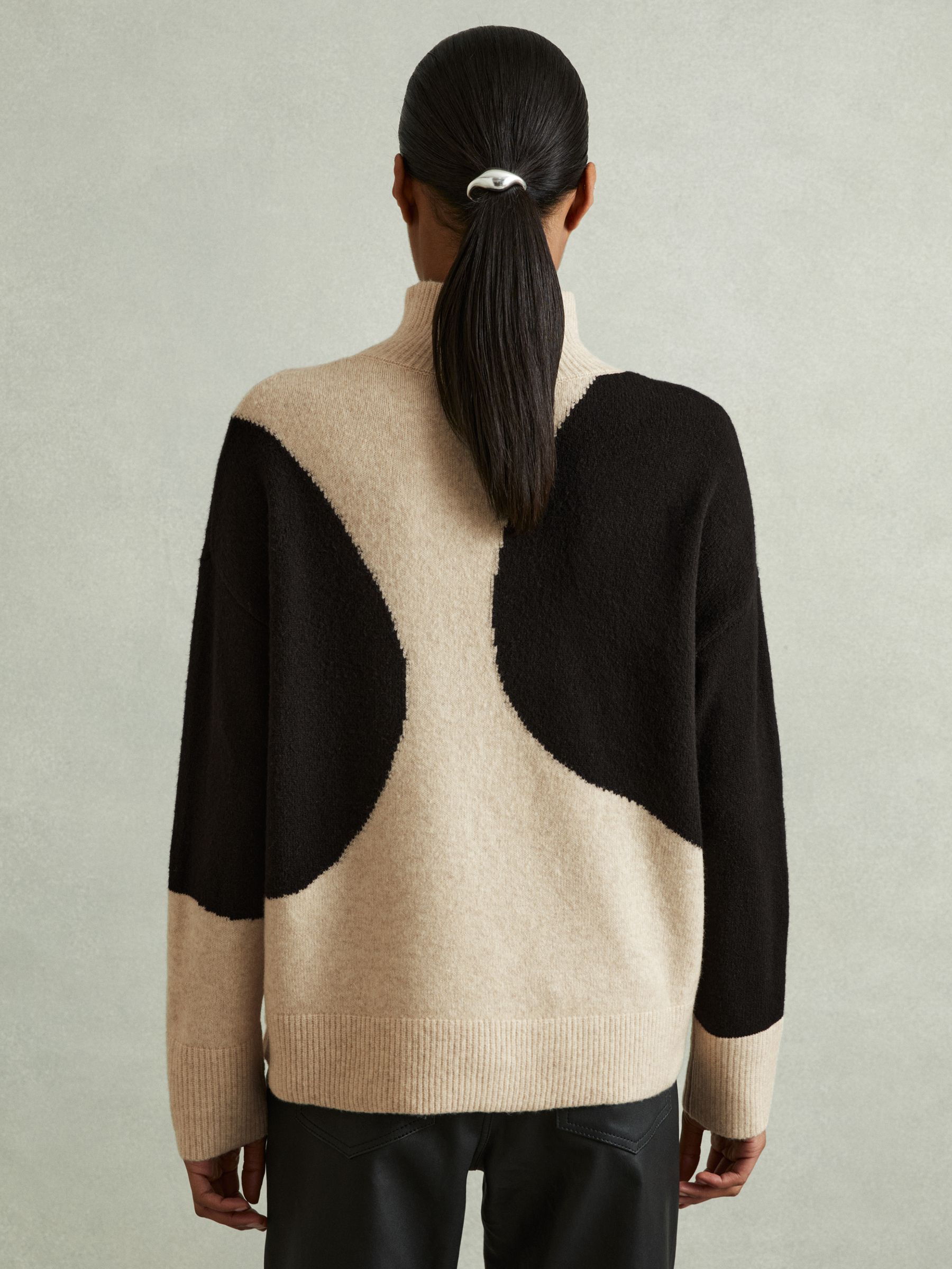 Colourblock Roll Neck Jumper in Oatmeal/Black - Image 5 of 6