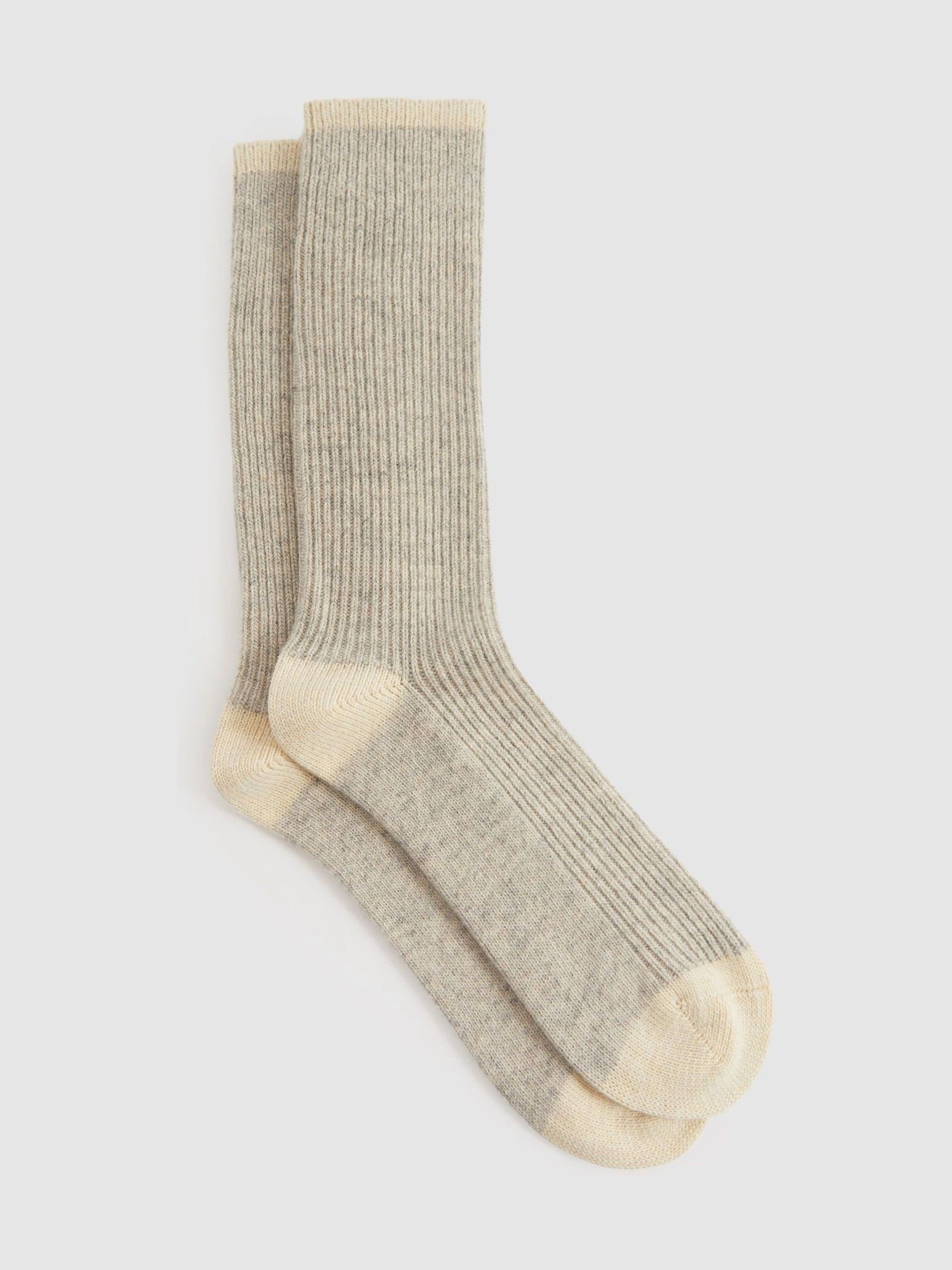 Wool-Cashmere Blend Ribbed Socks in Soft Grey/Ecru - Image 1 of 3