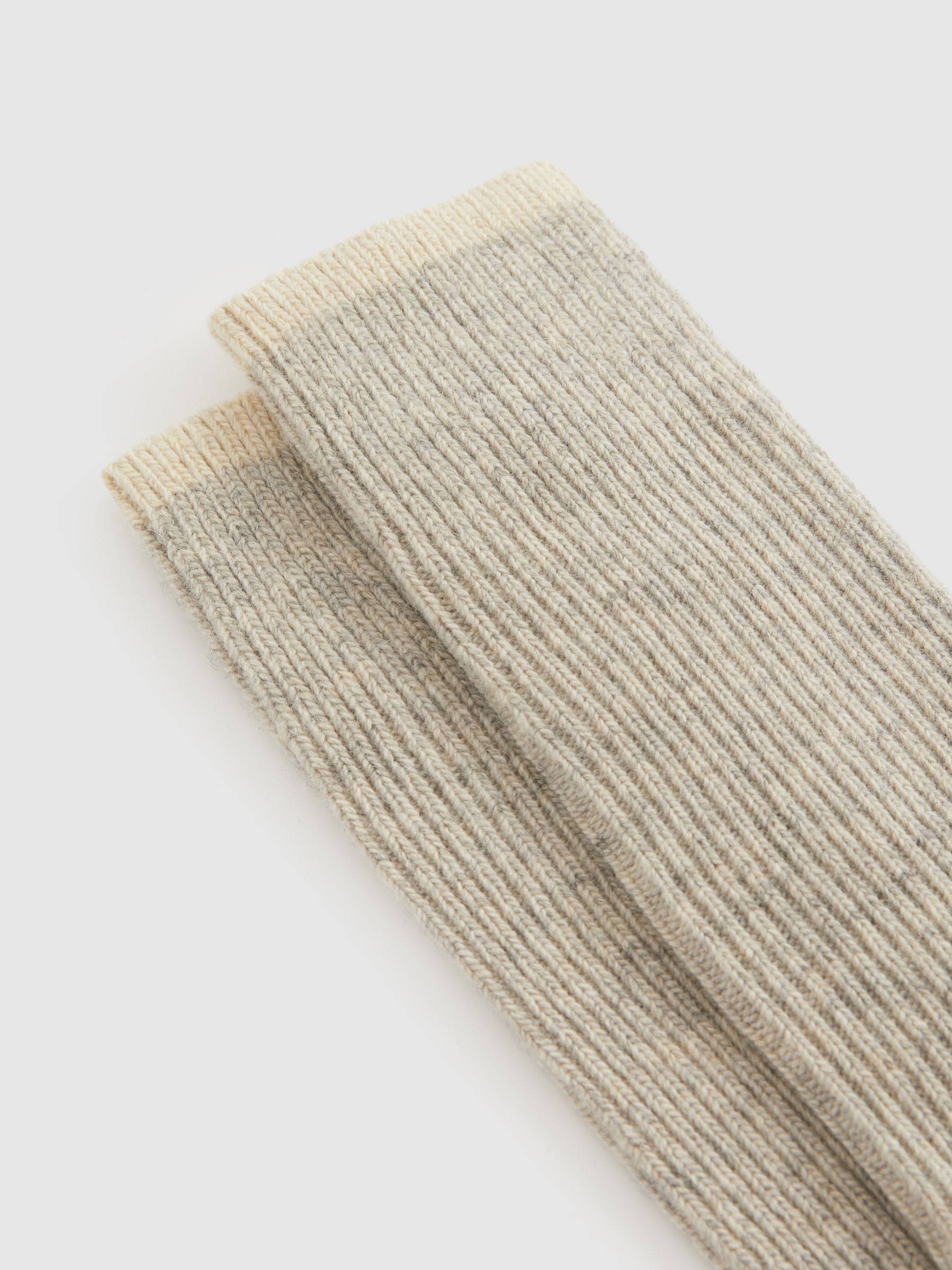 Wool-Cashmere Blend Ribbed Socks in Soft Grey/Ecru - Image 2 of 3 Wool-Cashmere Blend Ribbed Socks in Soft Grey/Ecru - Image 2 of 3