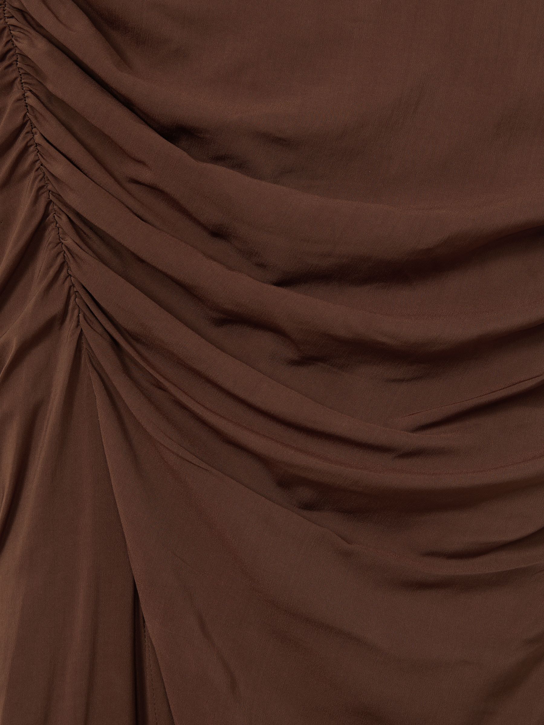 Ruched Front Split Midi Skirt in Chocolate - Image 6 of 6