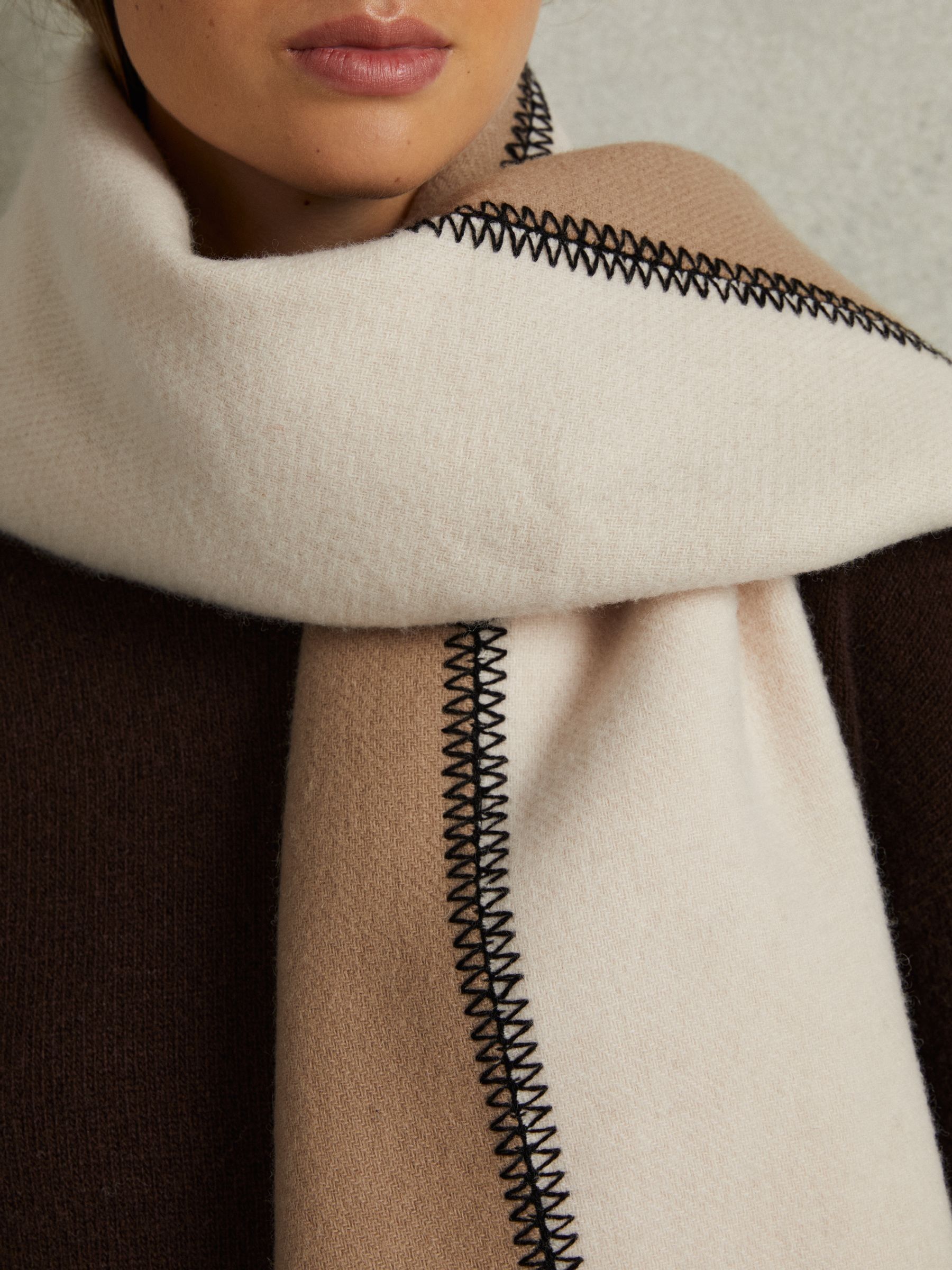 Lambswool Whipstitched Scarf in Camel - Image 2 of 5