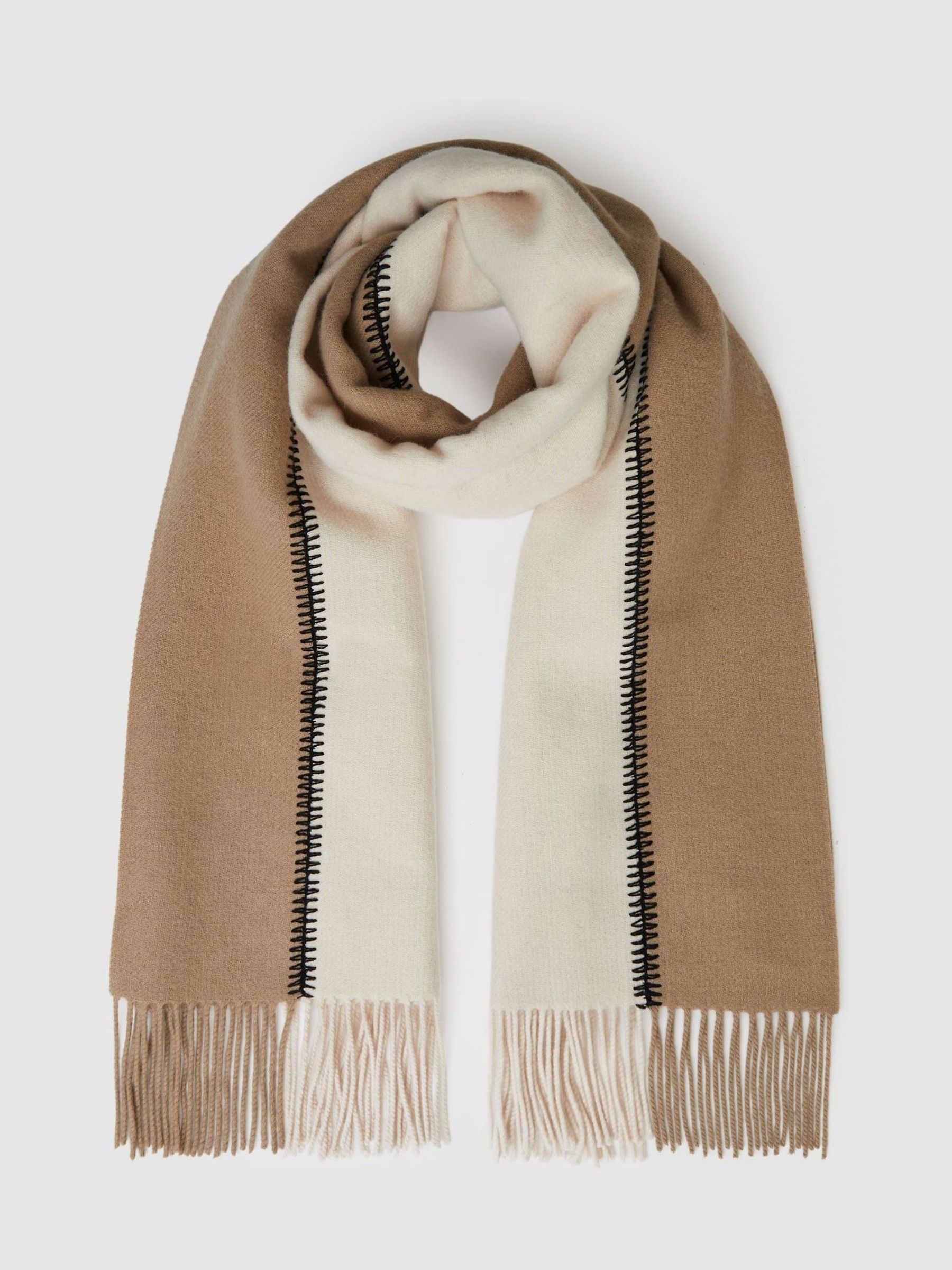 Lambswool Whipstitched Scarf in Camel - Image 3 of 5