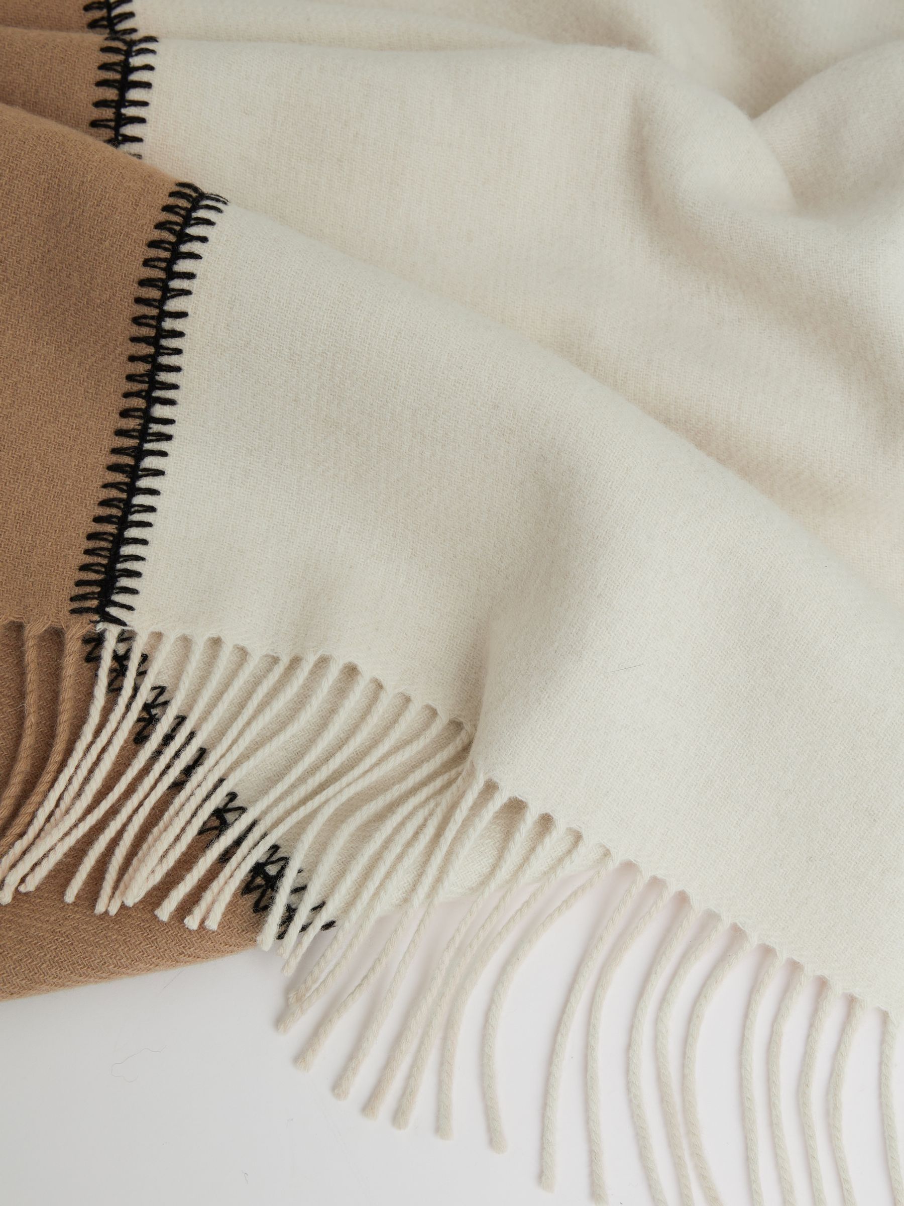 Lambswool Whipstitched Scarf in Camel - Image 5 of 5