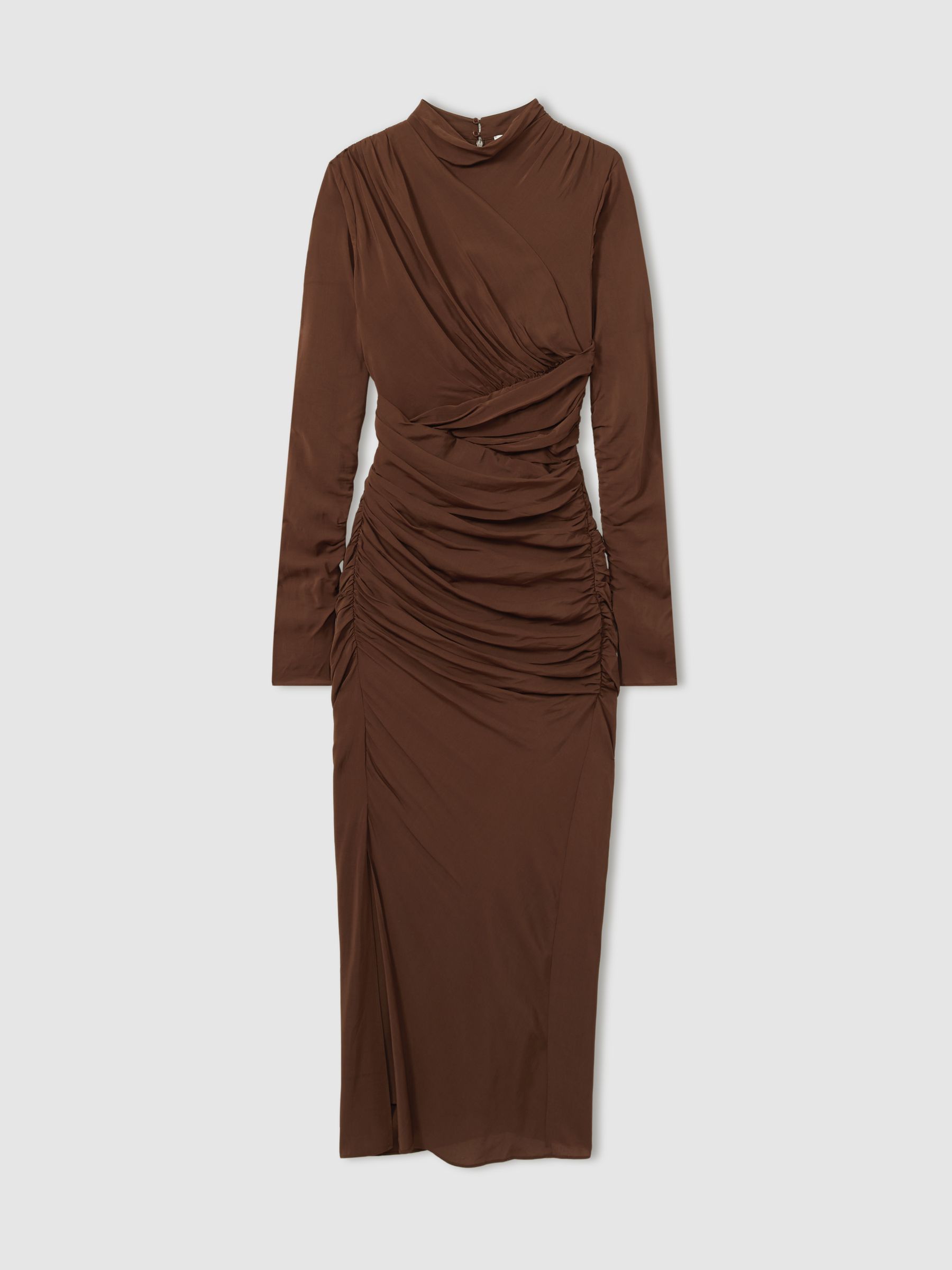 Kelly Chocolate Jersey Ruched Midi Dress - Image 2 of 6