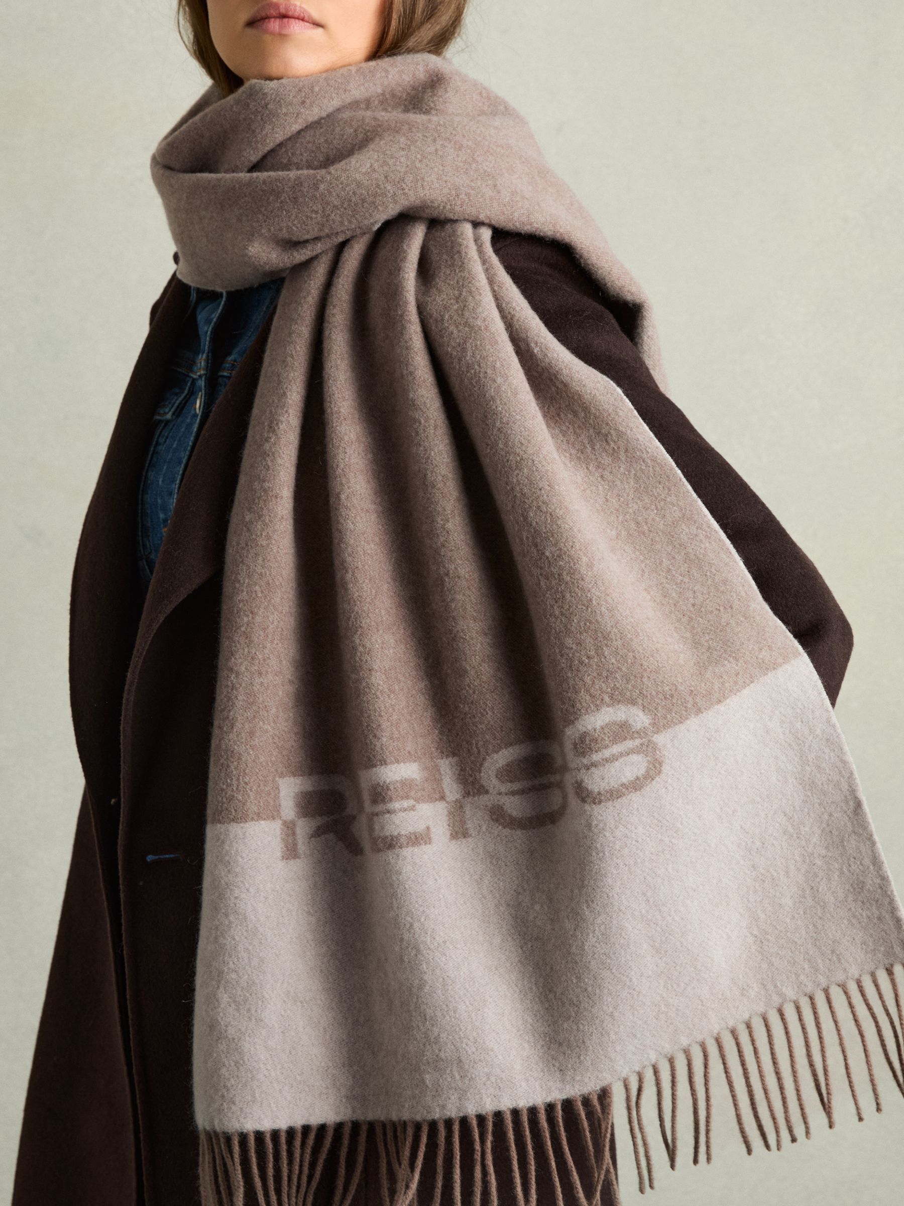 Wool Logo-Jacquard Scarf in Taupe - Image 2 of 5