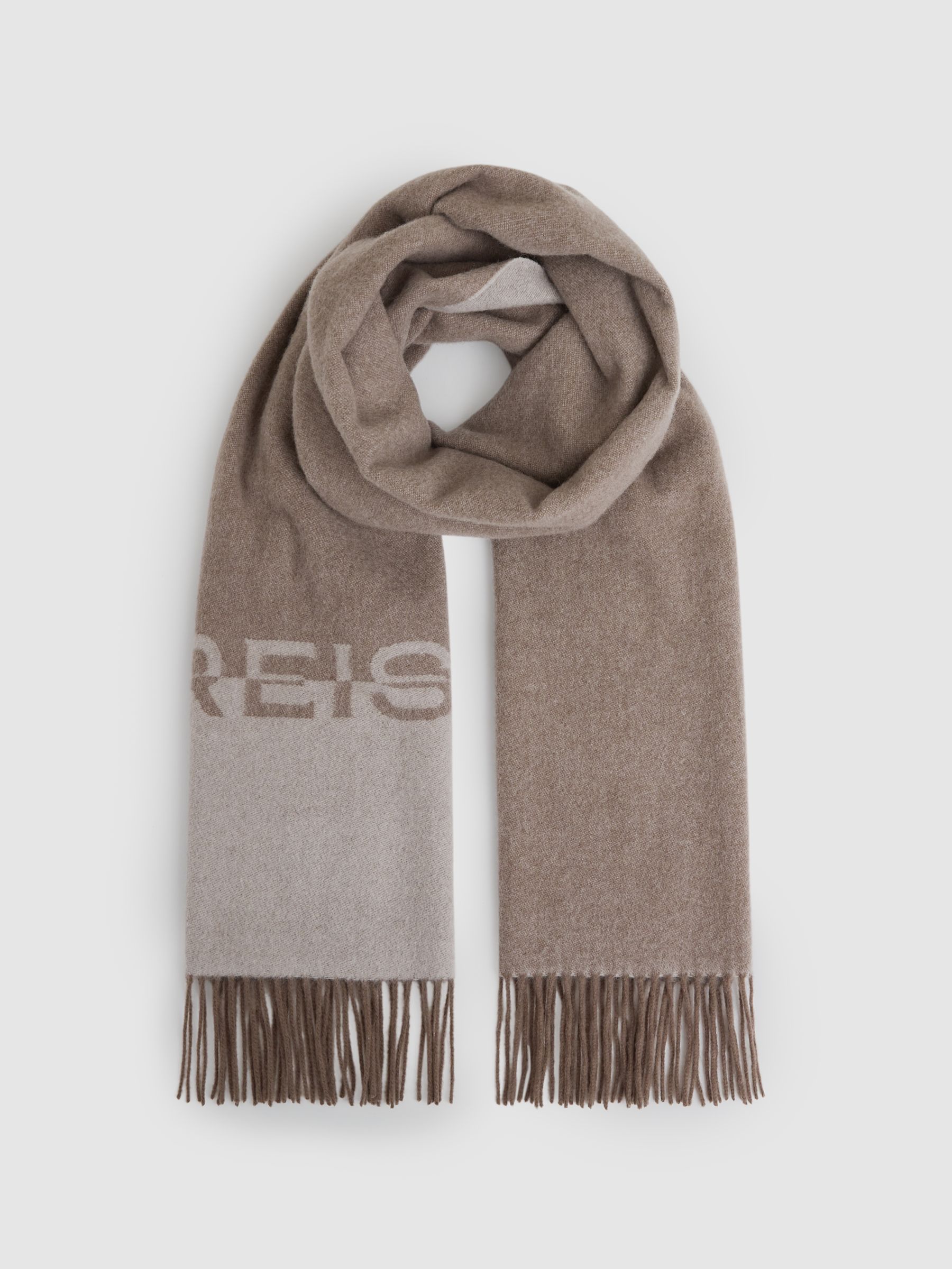 Wool Logo-Jacquard Scarf in Taupe - Image 3 of 5