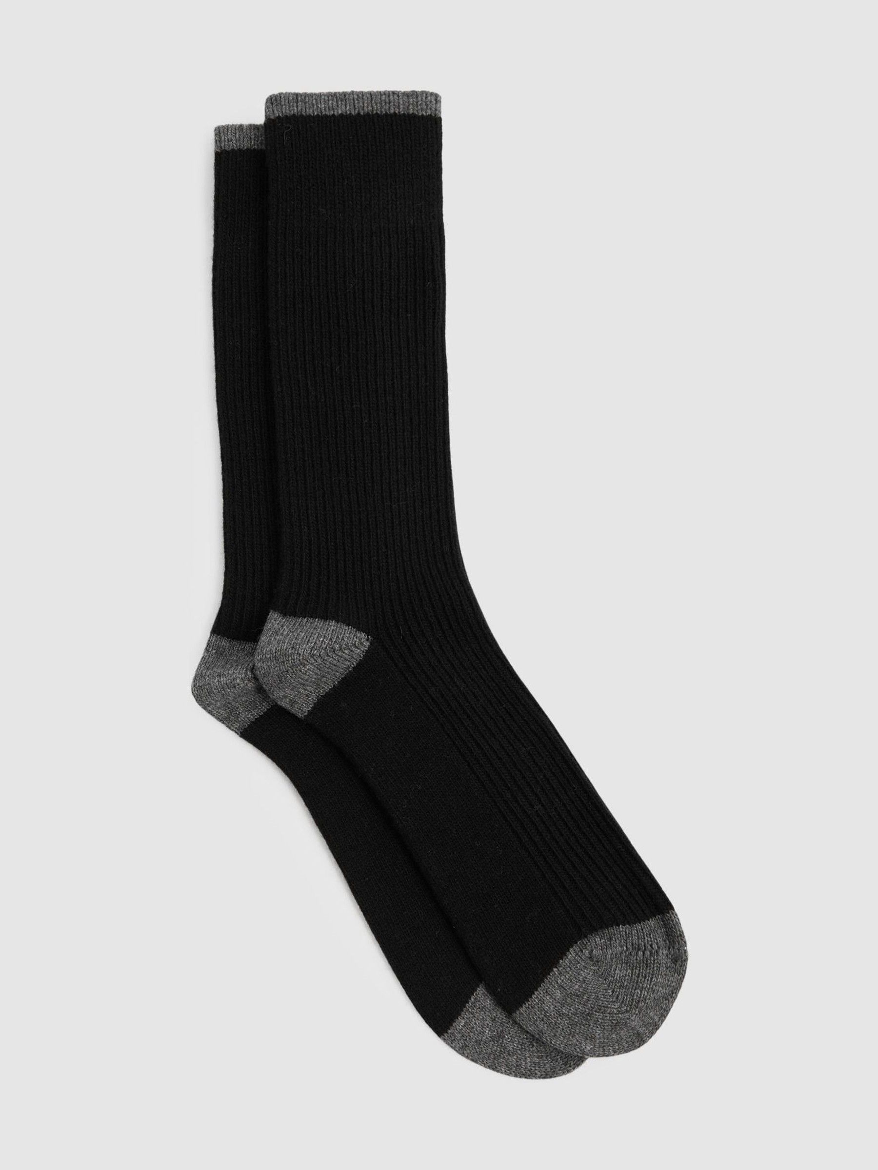 Wool-Cashmere Blend Ribbed Socks in Black/Mid Grey - Image 1 of 3 Wool-Cashmere Blend Ribbed Socks in Black/Mid Grey - Image 1 of 3