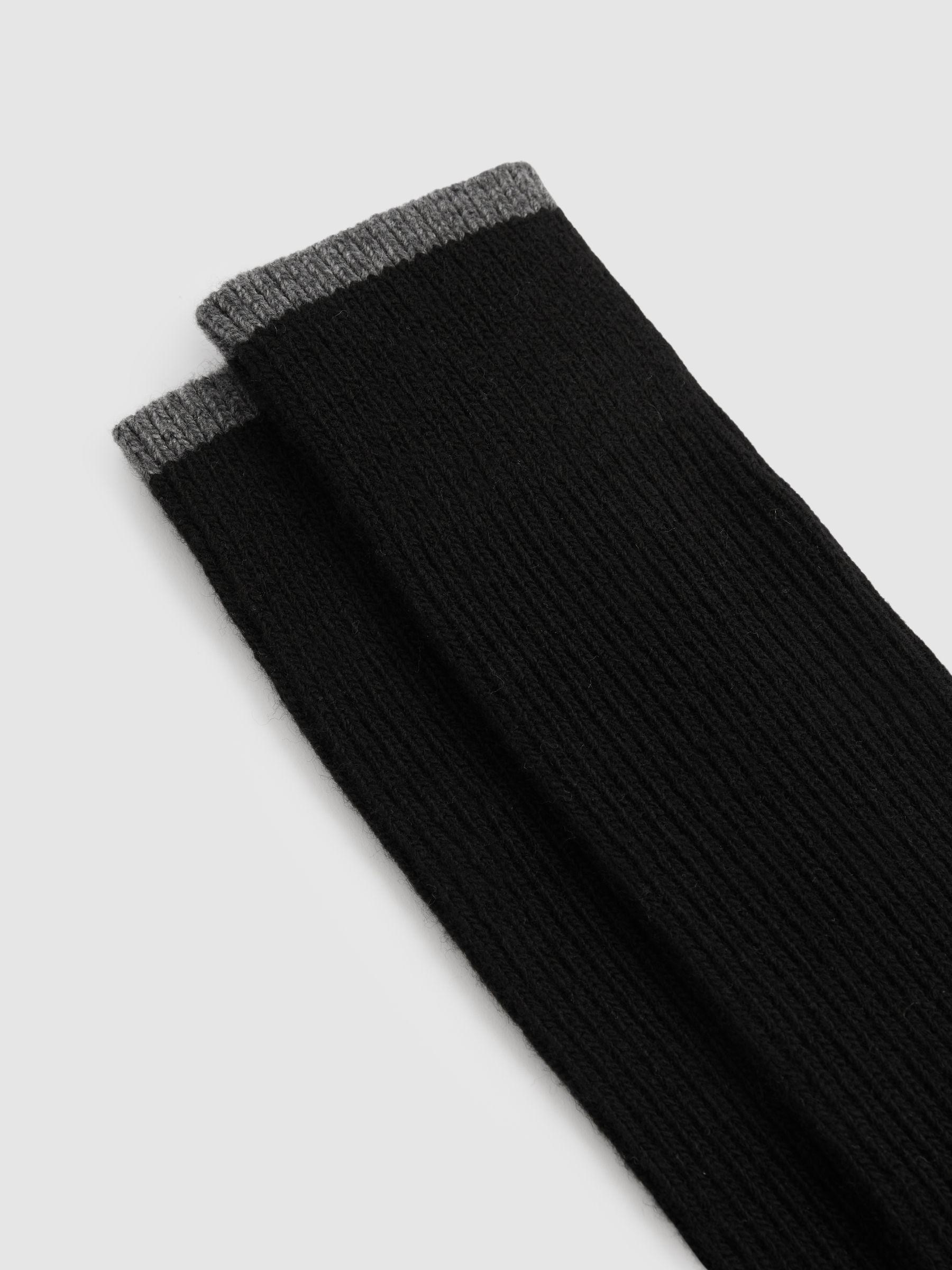 Wool-Cashmere Blend Ribbed Socks in Black/Mid Grey - Image 2 of 3 Wool-Cashmere Blend Ribbed Socks in Black/Mid Grey - Image 2 of 3