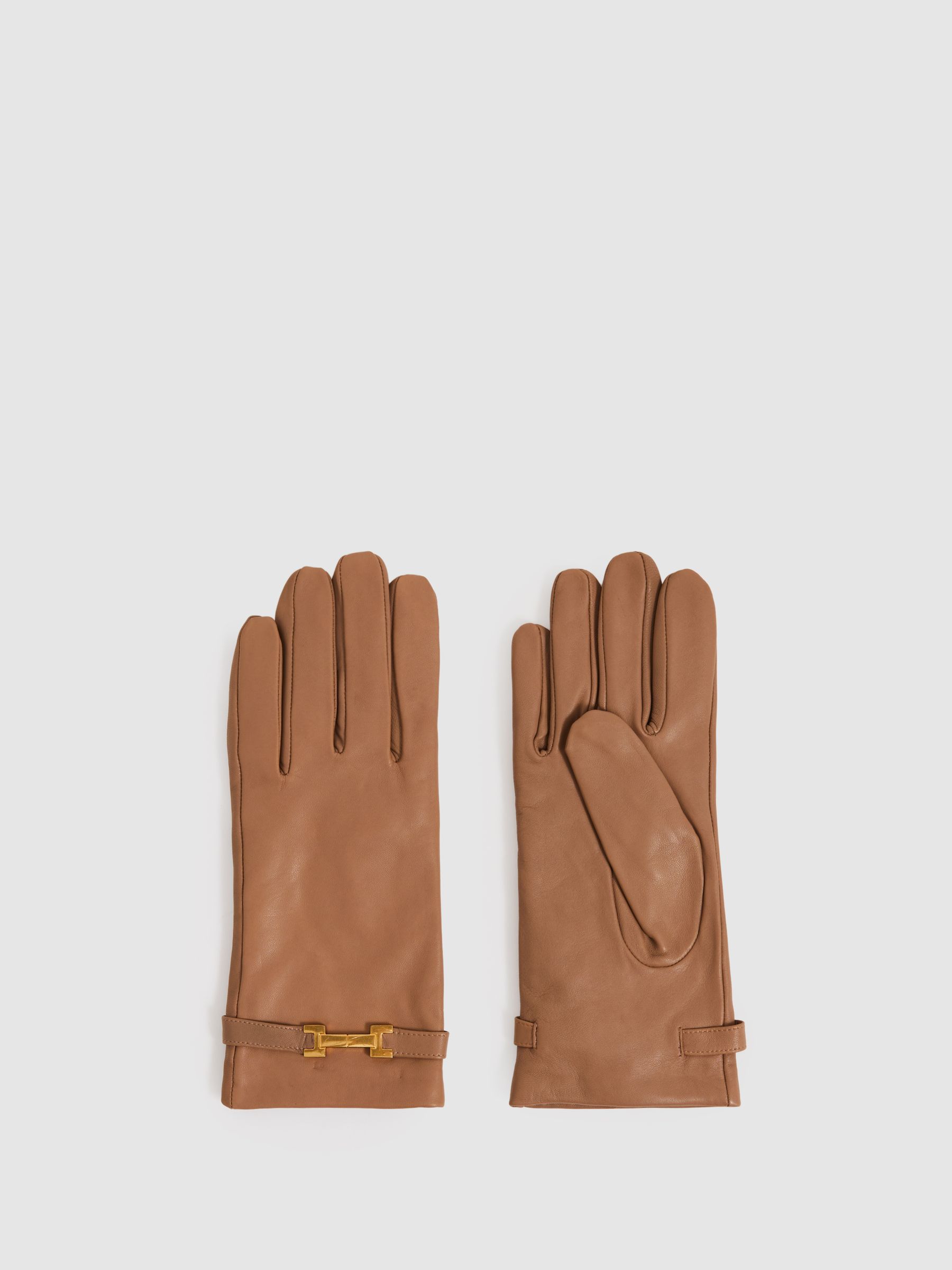 Leather Hardware-Embellished Gloves in Camel - Image 1 of 2