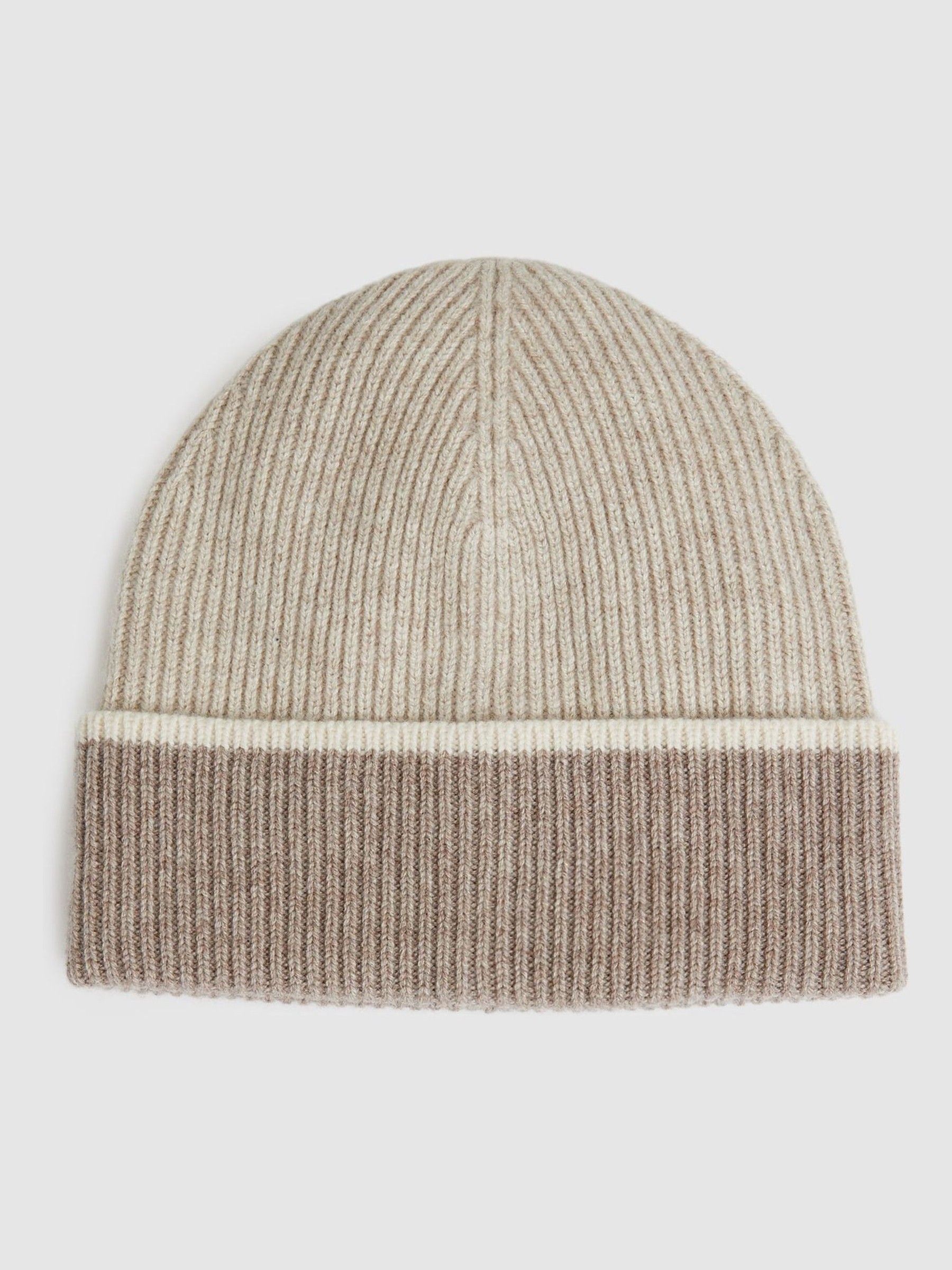 Wool Blend Tipped Beanie in Taupe - Image 1 of 4