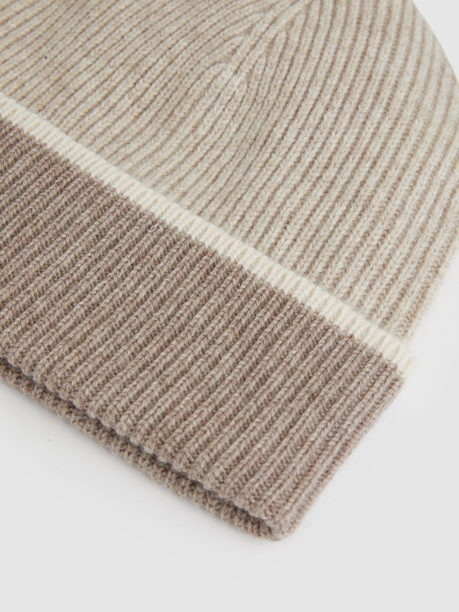 Wool Blend Tipped Beanie in Taupe - Image 3 of 4