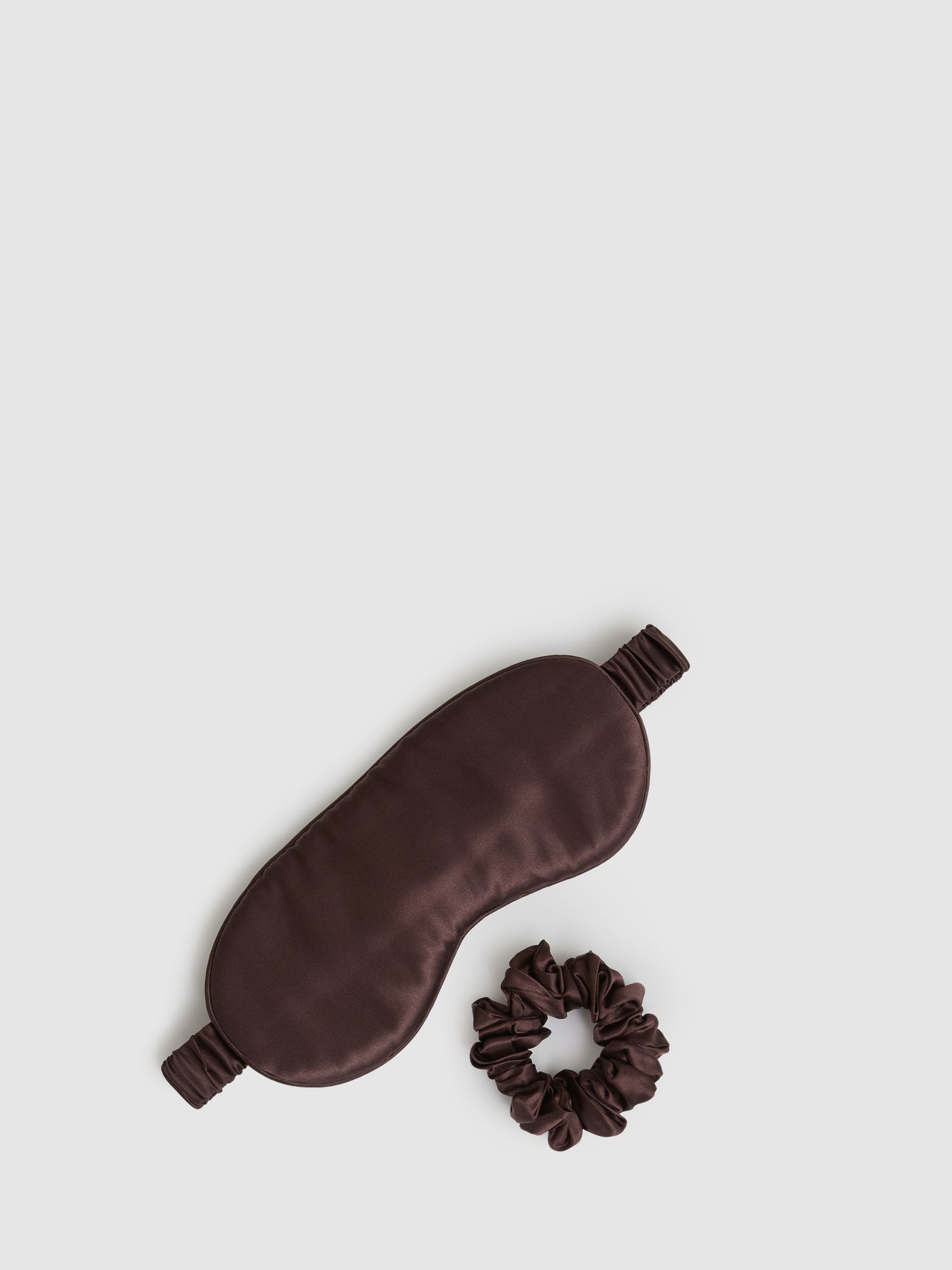 Silk Eye Mask and Scrunchie Set in Chocolate - Image 1 of 4