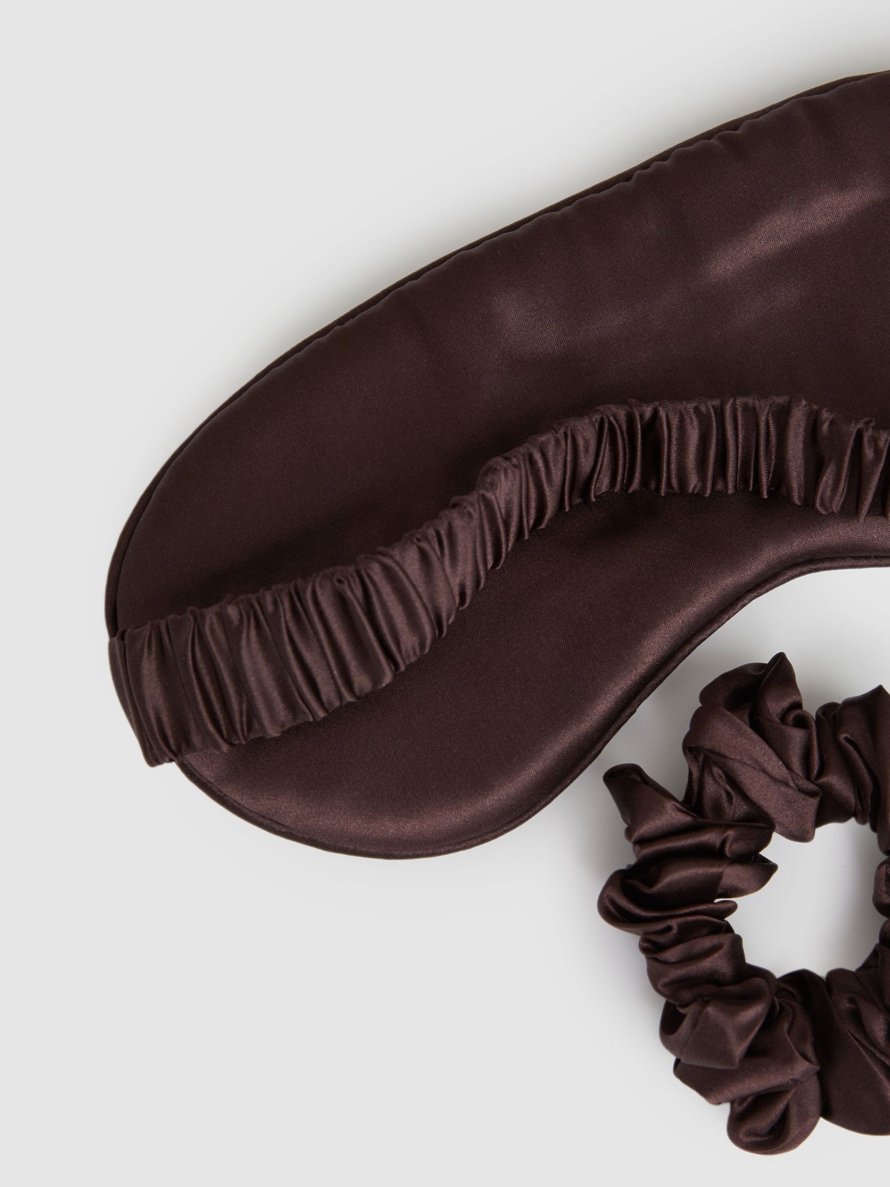Silk Eye Mask and Scrunchie Set in Chocolate - Image 2 of 4