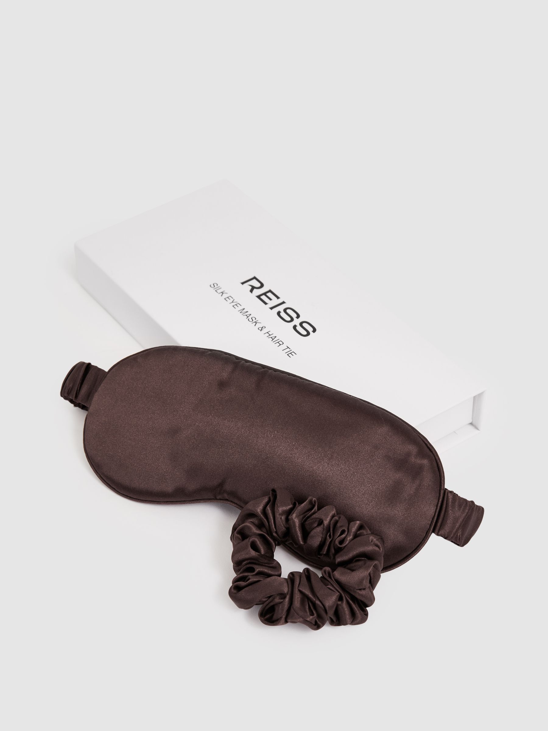 Silk Eye Mask and Scrunchie Set in Chocolate - Image 4 of 4