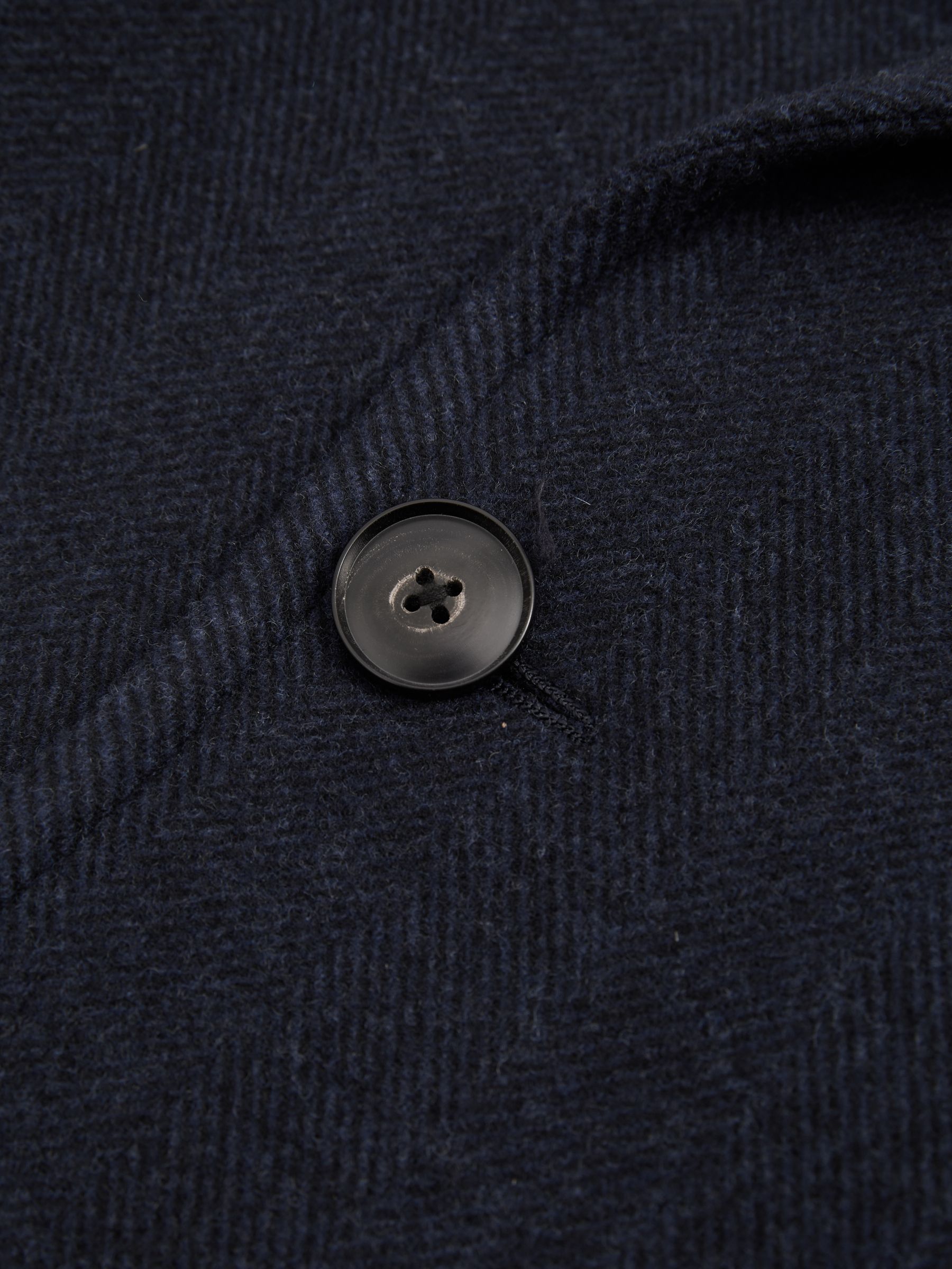 Wool Blend Double Breasted Peacoat in Navy Herringbone - Image 6 of 6