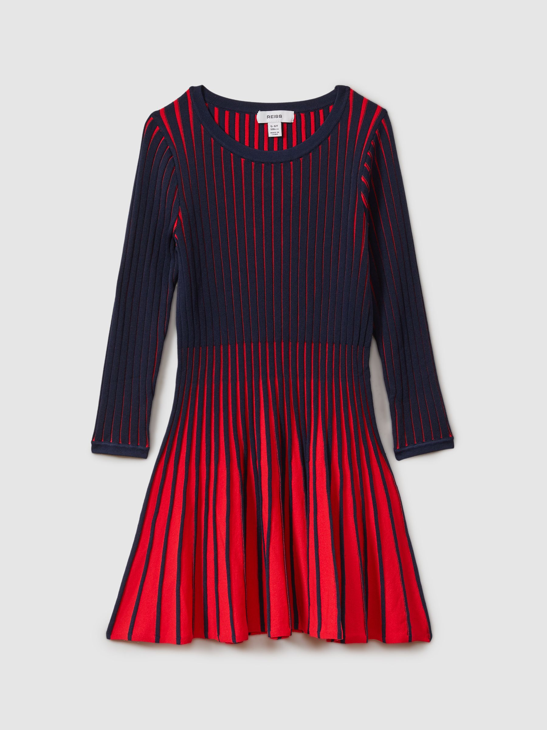 9-13 yrs Pleated Contrast Skater Dress in Navy - Image 2 of 4