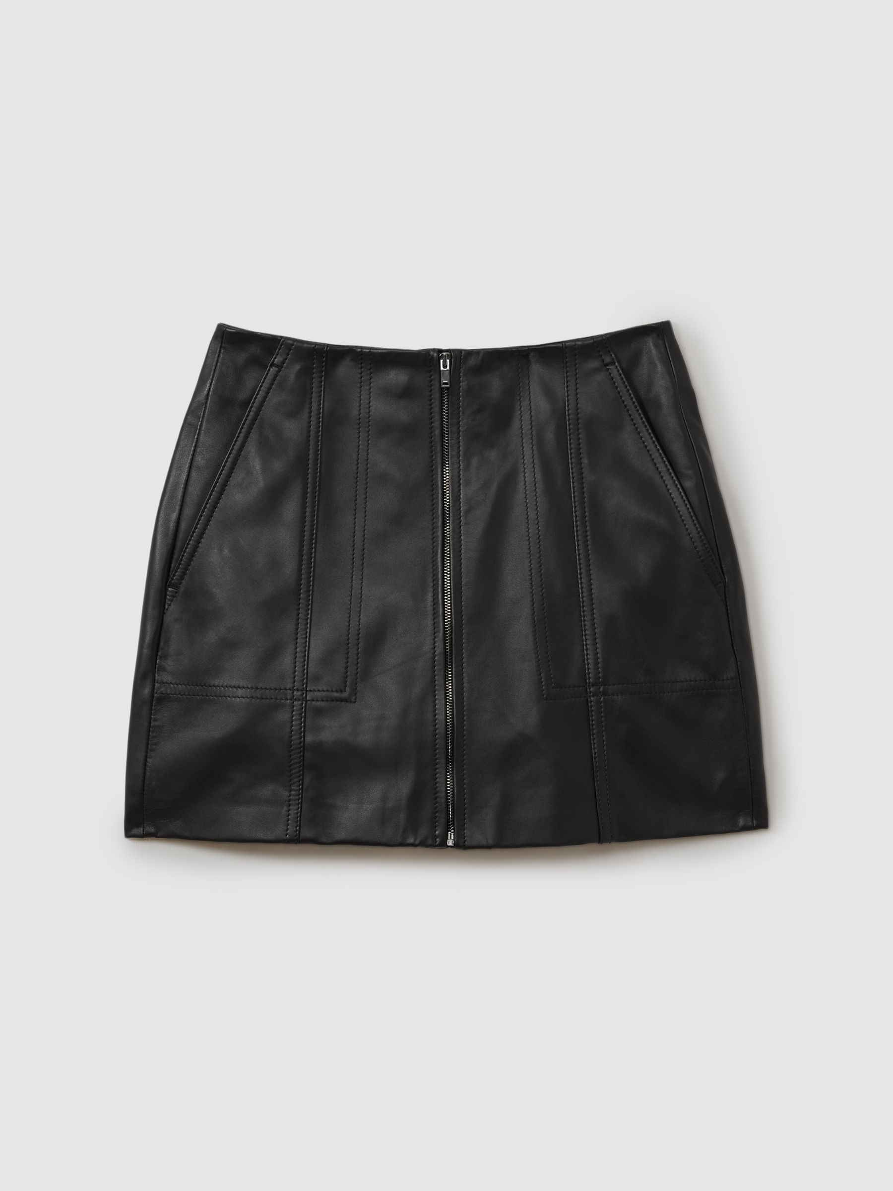 Leather Zip-Front Mini Skirt in Black - Image 2 of 5