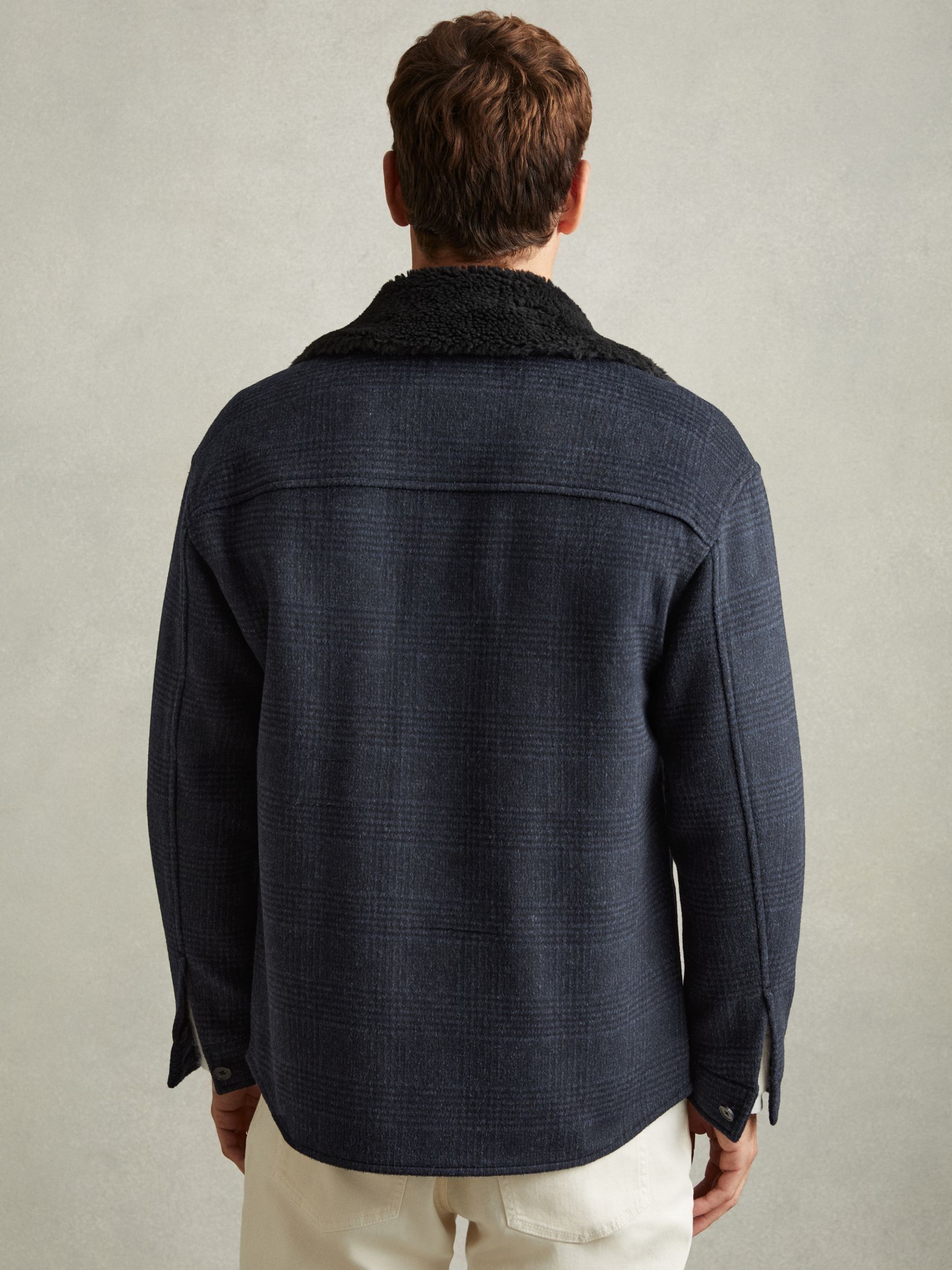 Wool-Blend Fleece Collar Overshirt in Navy - Image 5 of 6