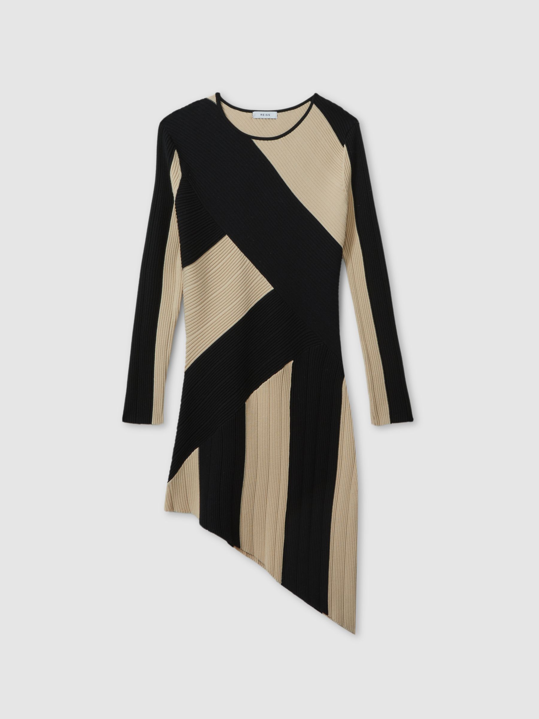 13-14 yrs Knitted Colourblock Asymmetric Dress in Black/Ecru - Image 1 of 4