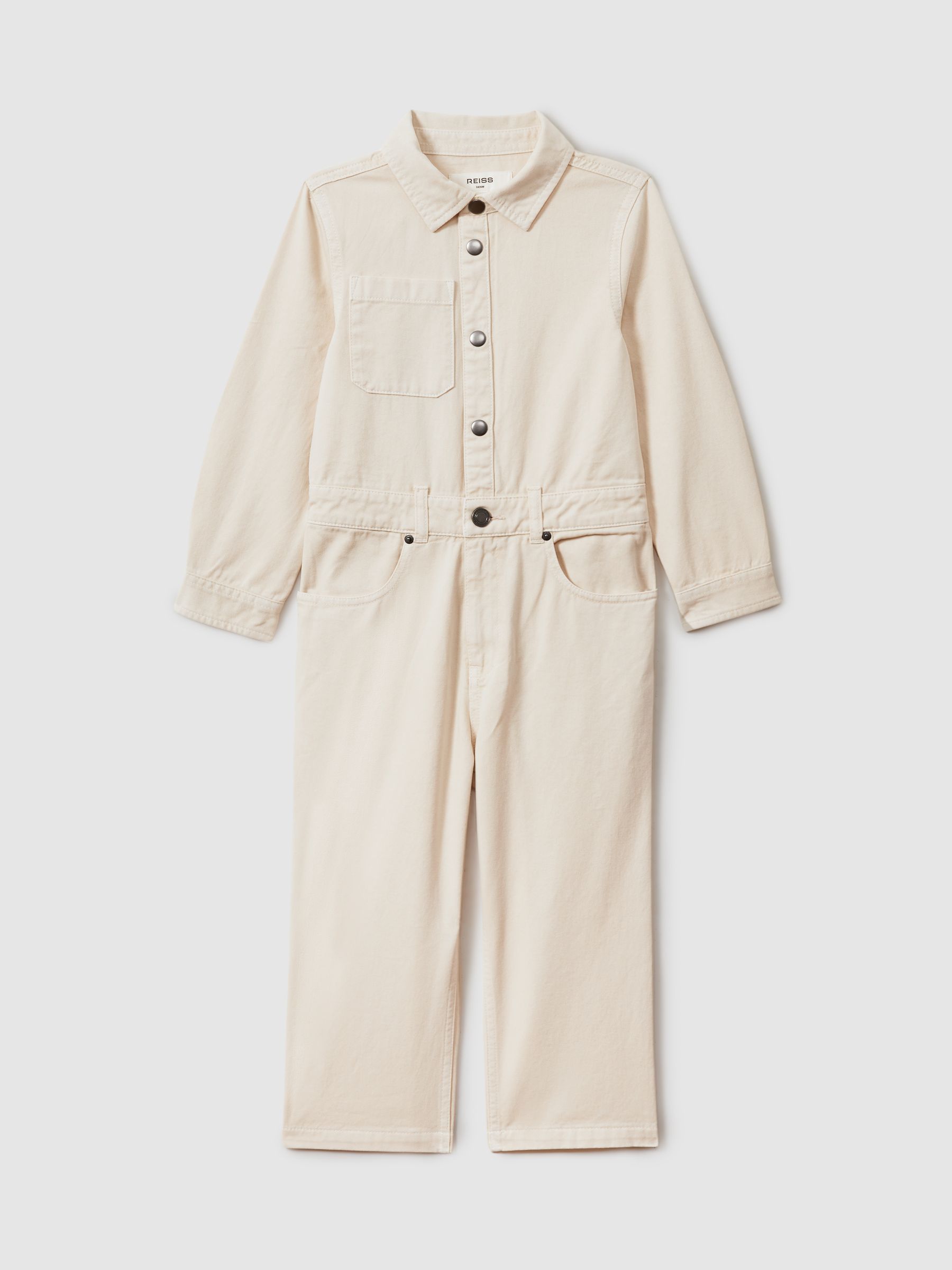 4-9 yrs Denim Wide Leg Jumpsuit in Ecru - Image 2 of 5