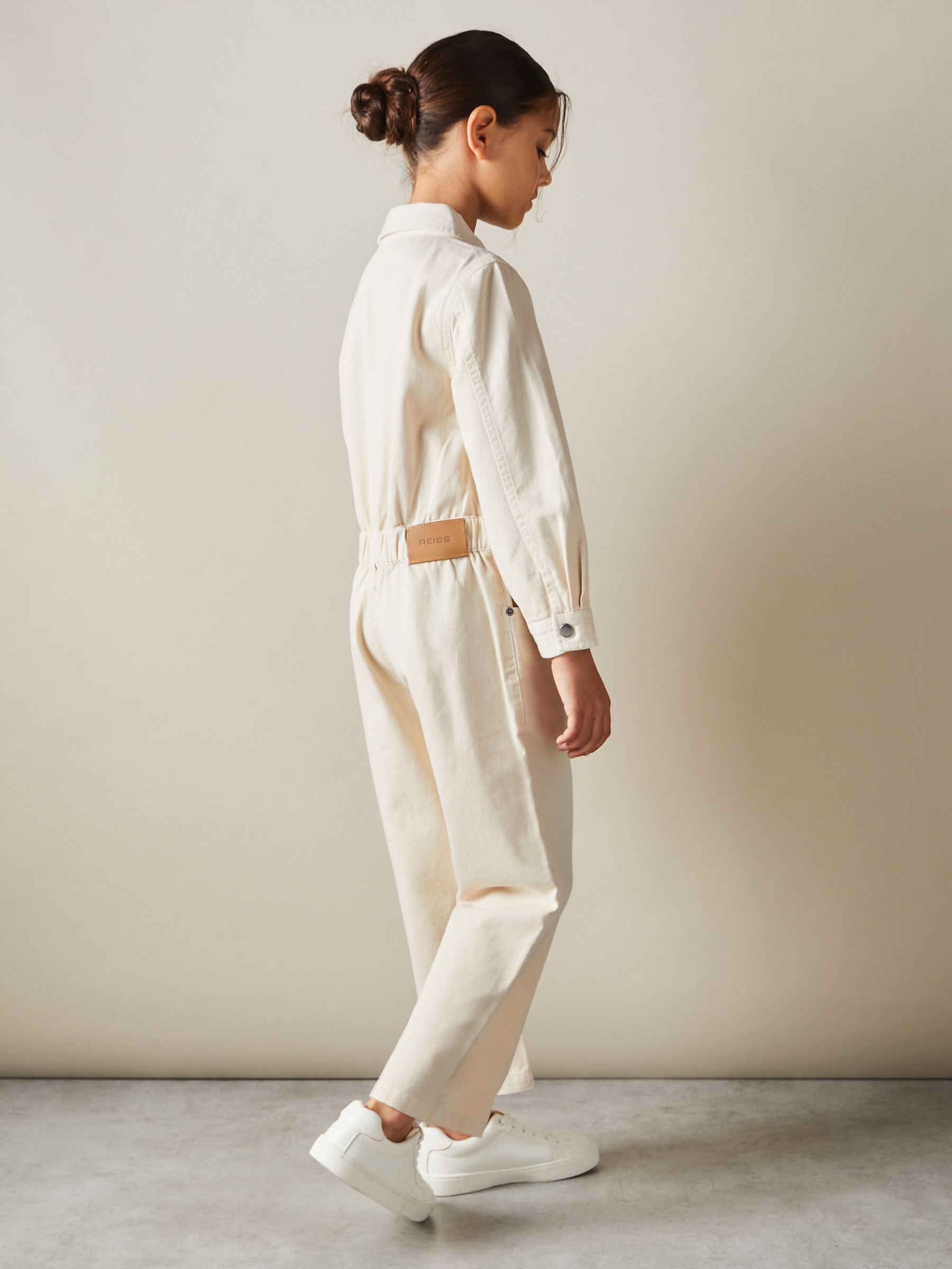 4-9 yrs Denim Wide Leg Jumpsuit in Ecru - Image 3 of 5