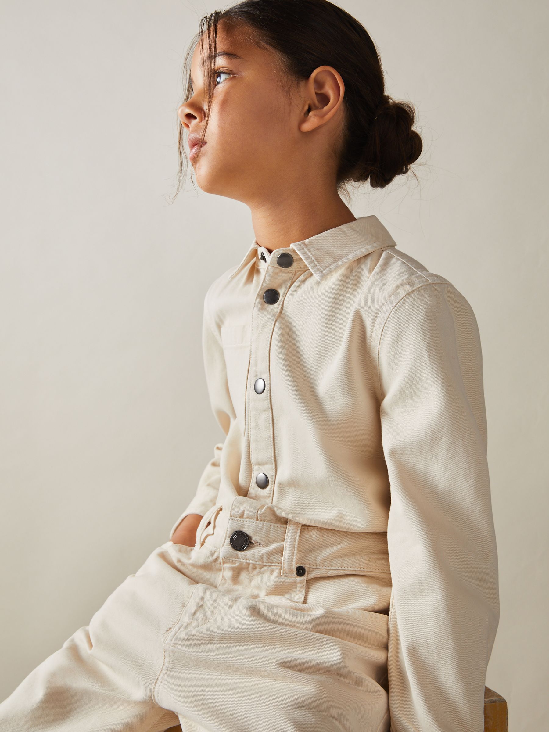 4-9 yrs Denim Wide Leg Jumpsuit in Ecru - Image 4 of 5