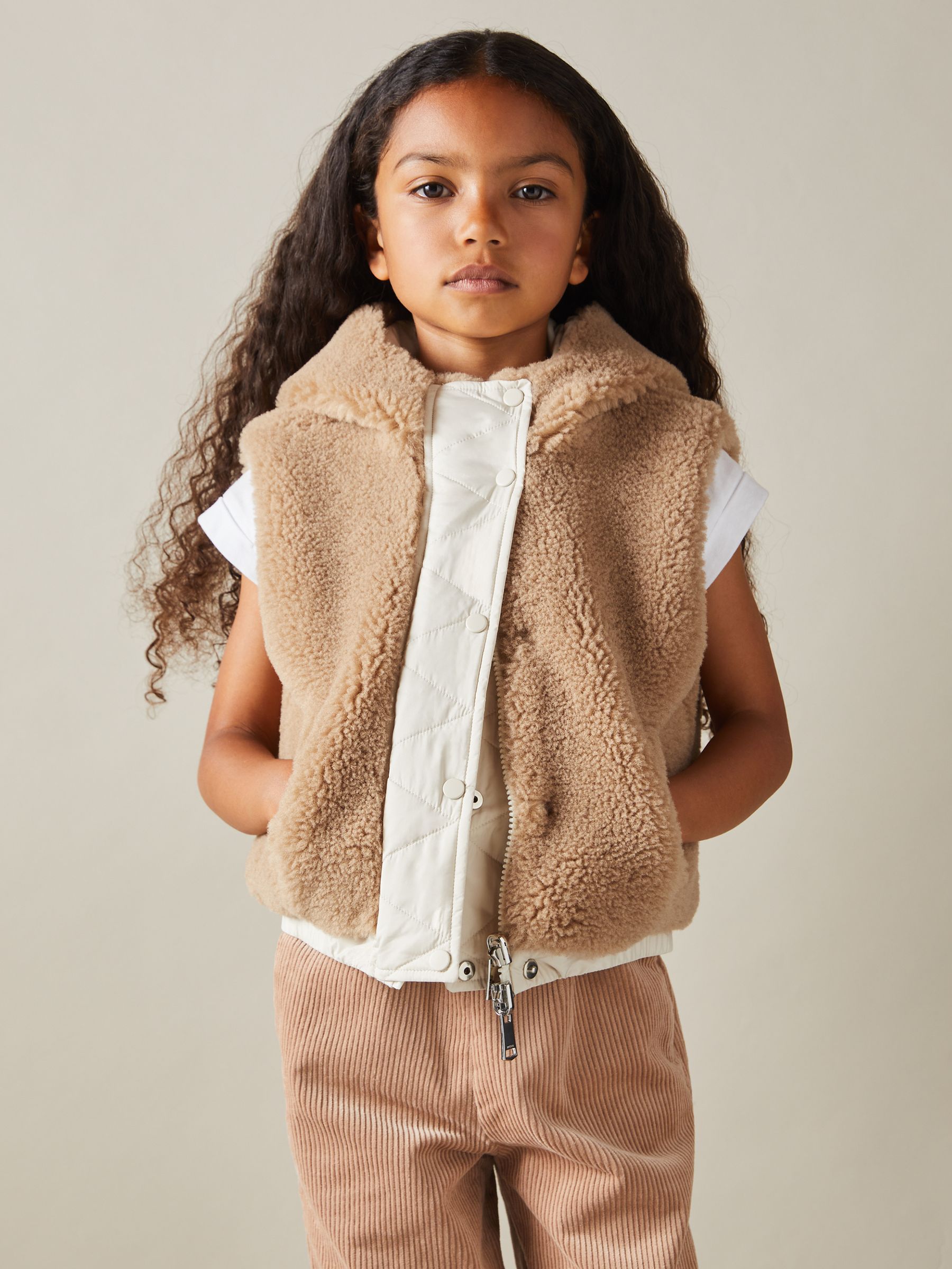 13-14 yrs Reversible Quilted Borg Gilet in Brown - Image 3 of 4