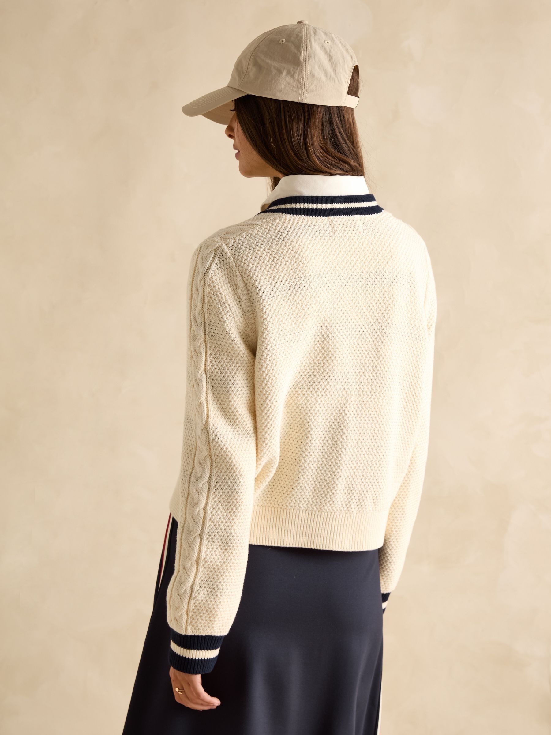 Centre Court Cream Cotton Cable Knit Cardigan - Image 2 of 8