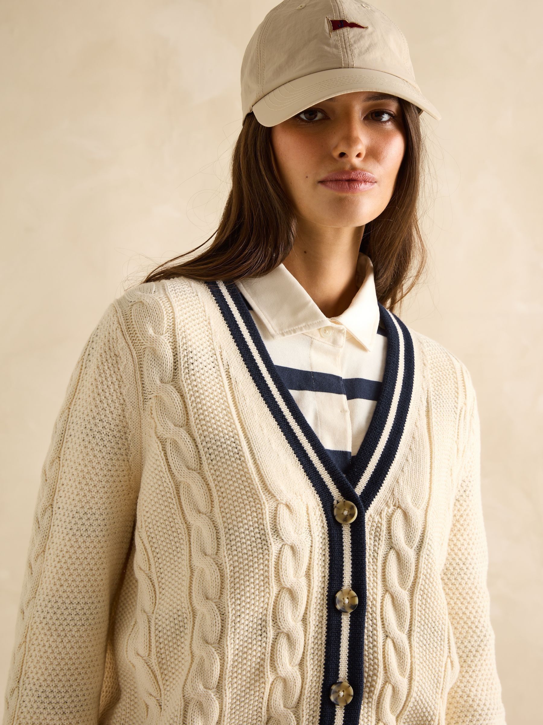 Centre Court Cream Cotton Cable Knit Cardigan - Image 6 of 8