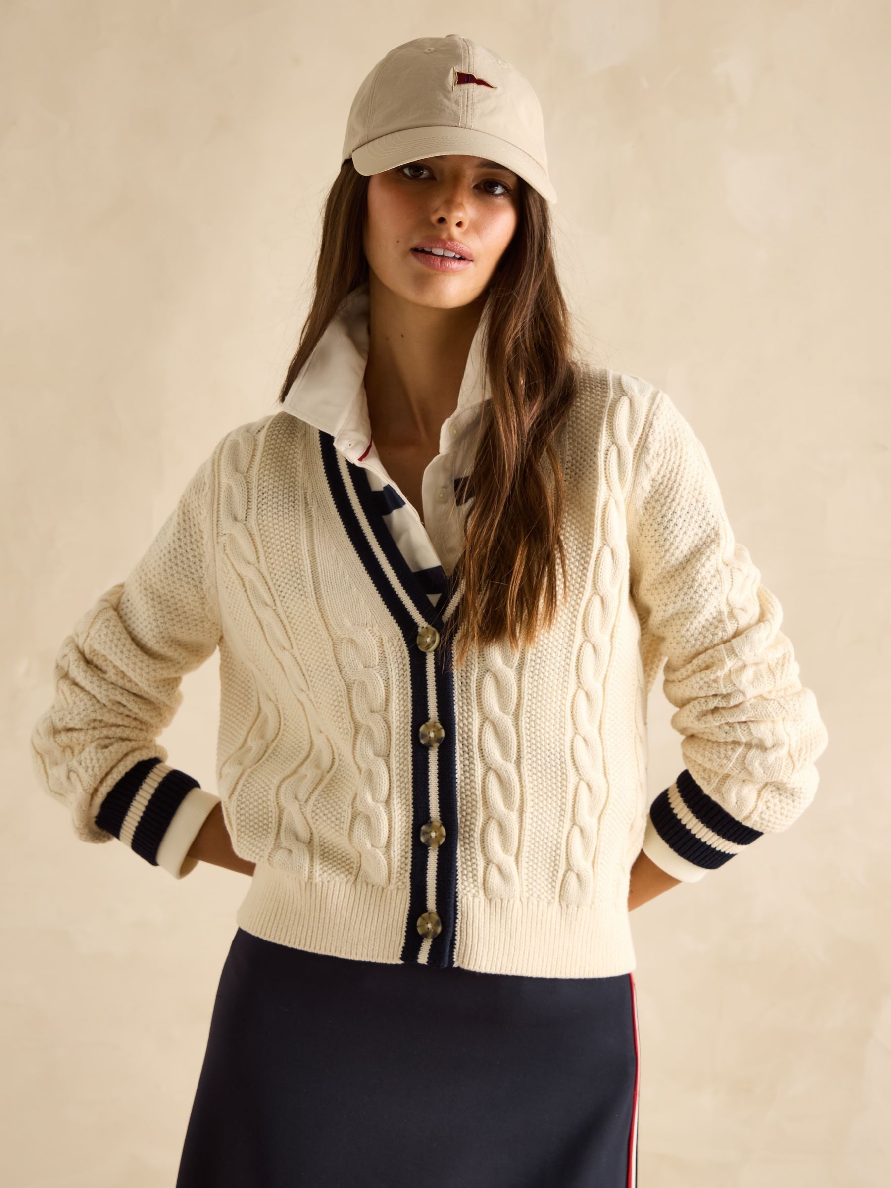 Centre Court Cream Cotton Cable Knit Cardigan - Image 7 of 8